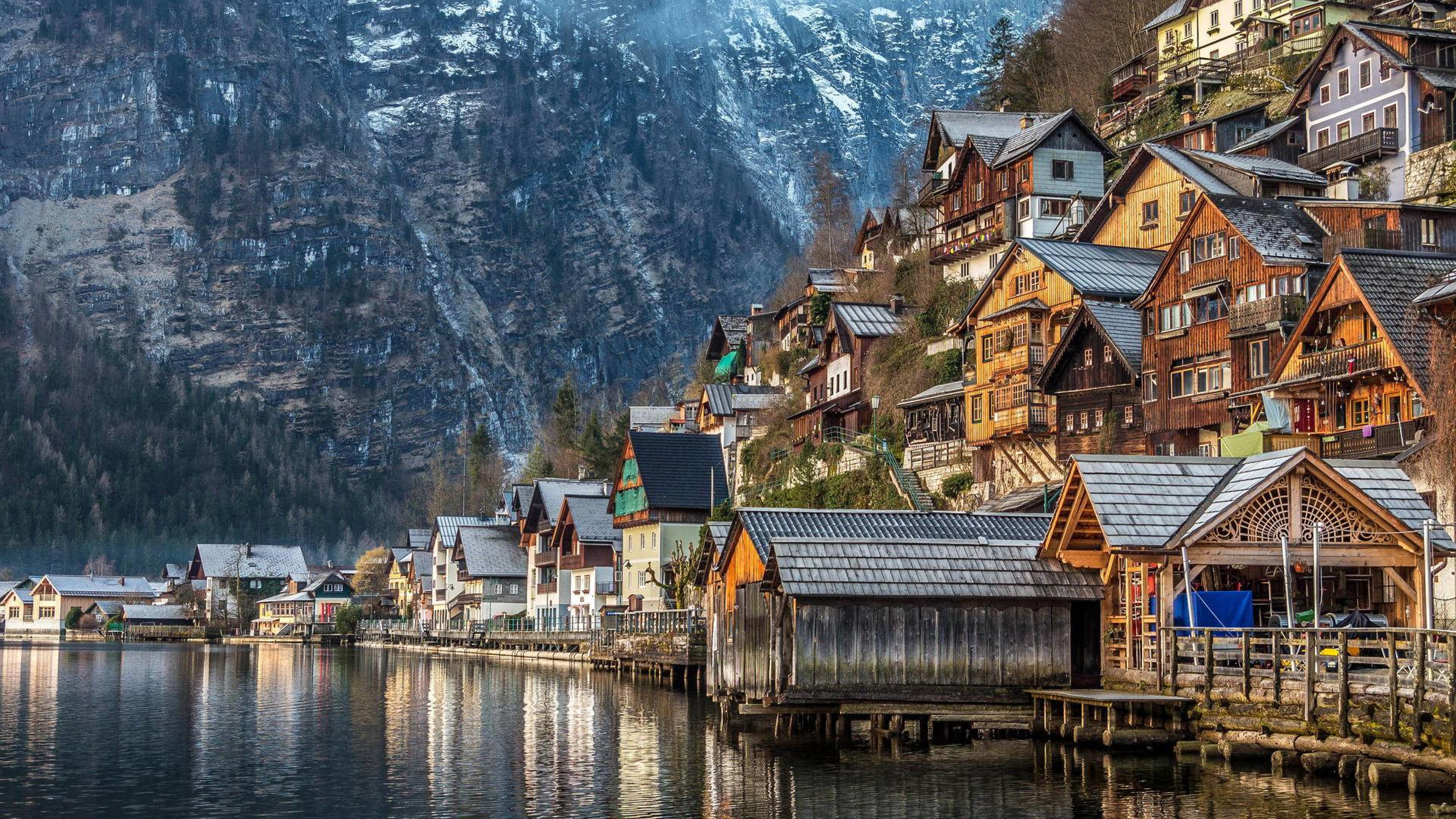 Обои гальштат, горная деревня, природа, природный ландшафт, городок в разрешении 3840x2160