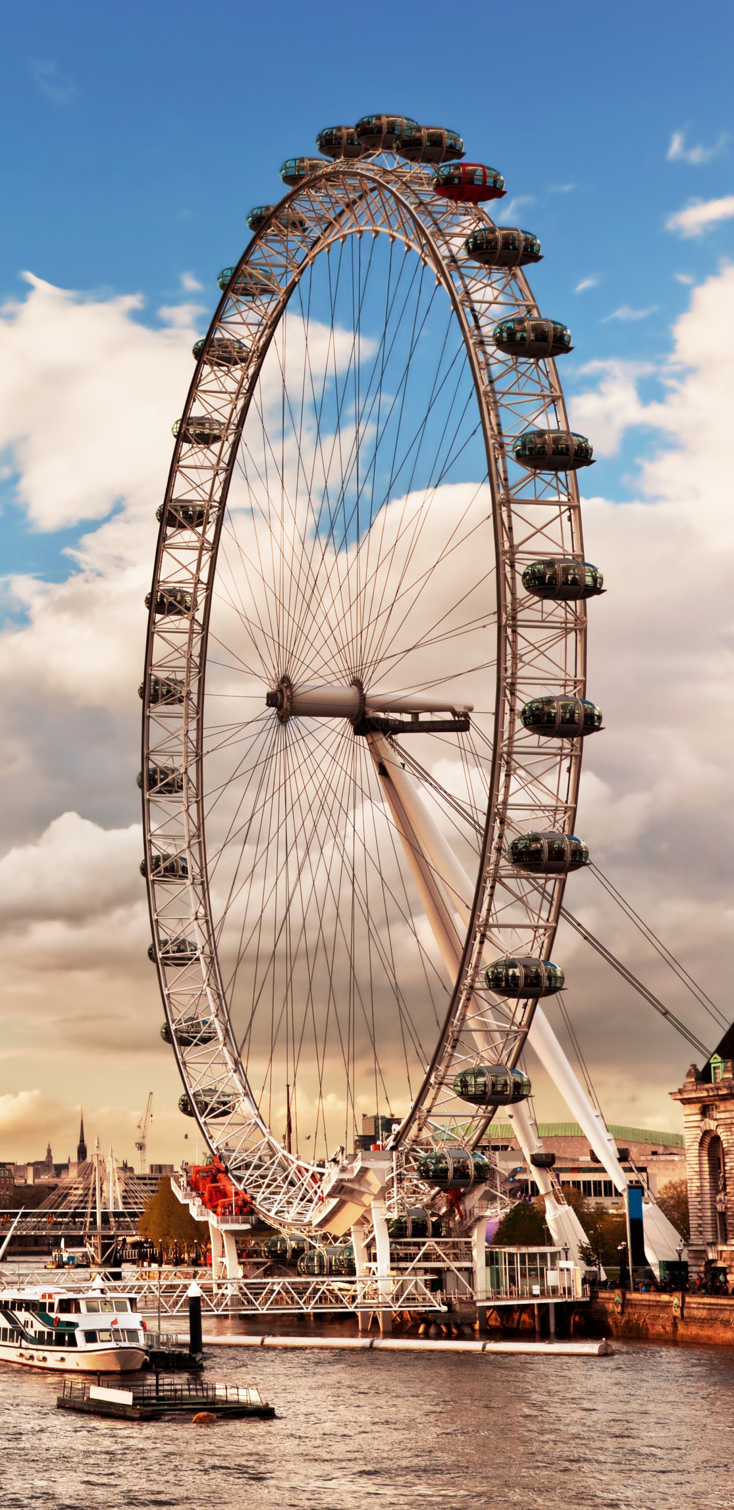 Обои лондонский глаз, река темза, колесо обозрения, ориентир, достопримечательность в разрешении 1440x2960