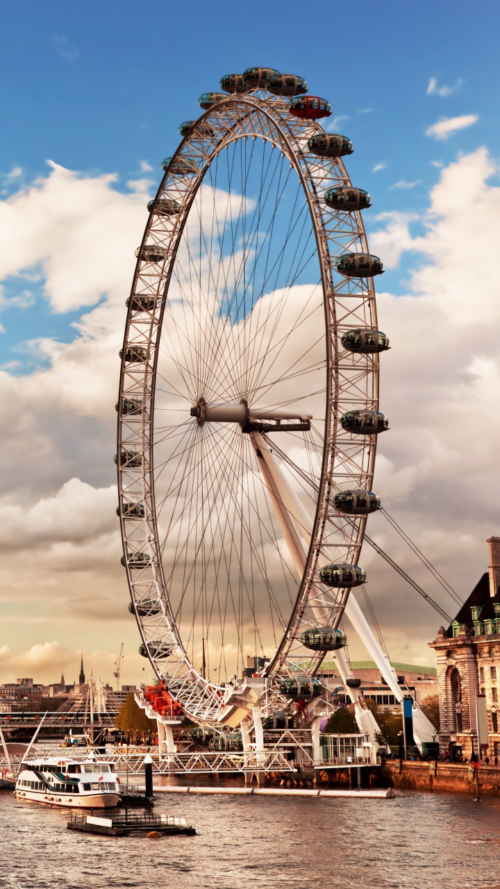 Обои лондонский глаз, река темза, колесо обозрения, ориентир, достопримечательность в разрешении 720x1280