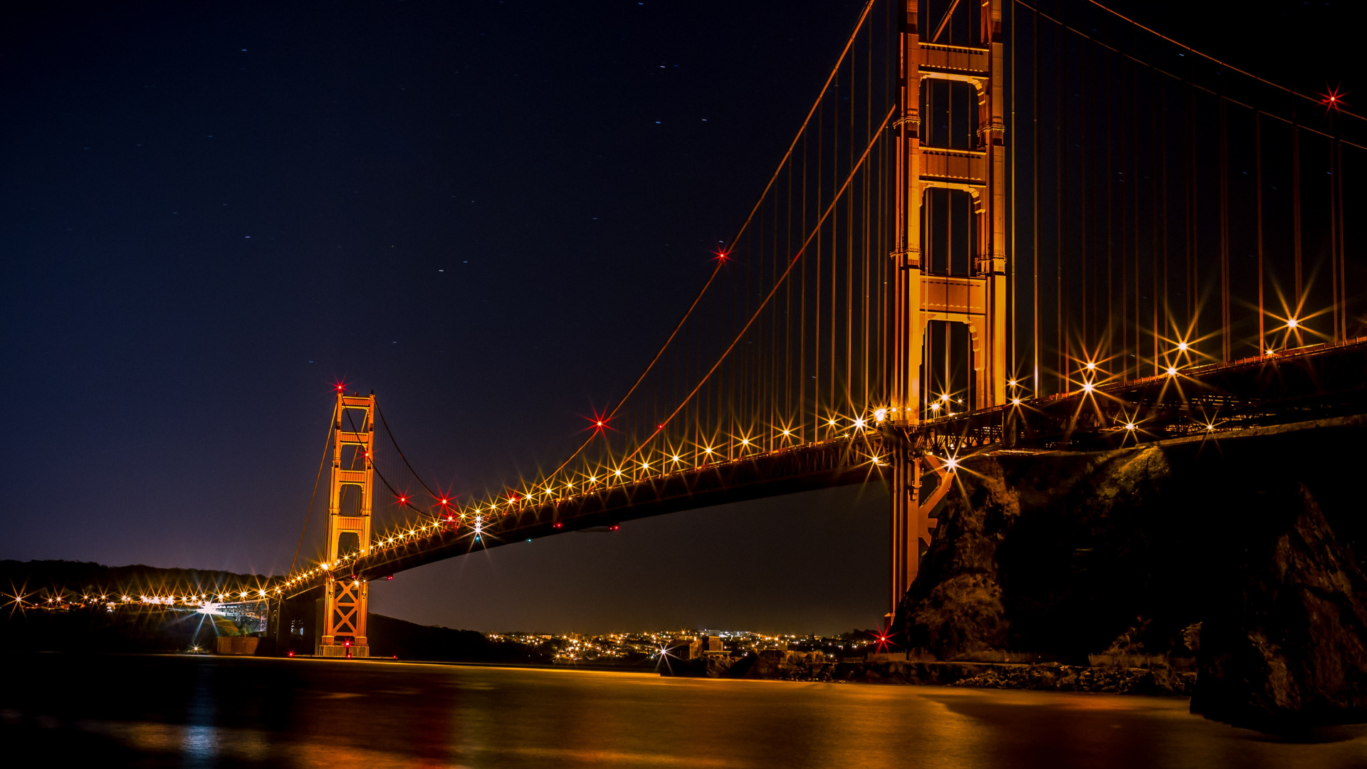Обои мост Golden Gate, Бруклинский мост, подвесной мост, ночь, мост в разрешении 1920x1080