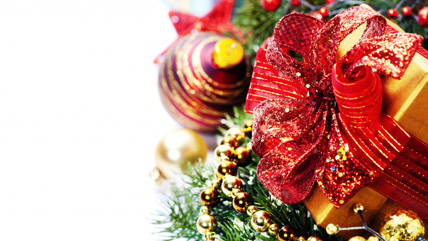 Обои Рождественский день, рождественский орнамент, Новый год, Рождественские украшения, Рождество в разрешении 1366x768