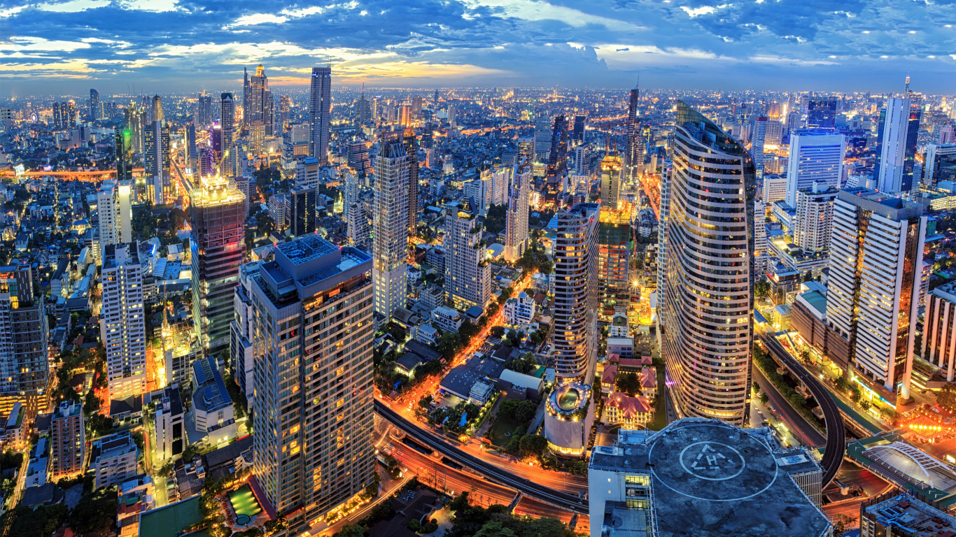Обои Таиланд Бангкок, городской пейзаж, город, метрополия, городской район в разрешении 1366x768