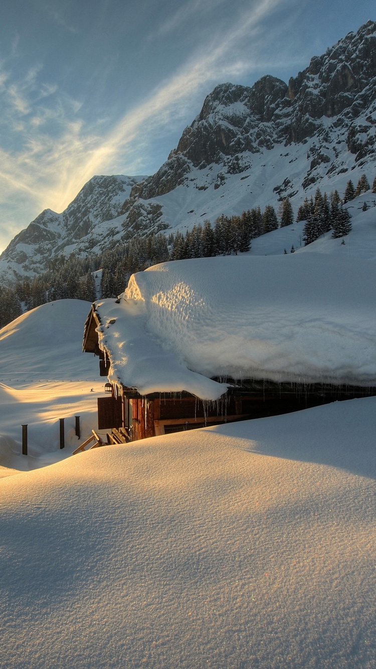 Обои снег, зима, гора, облако, горный хребет в разрешении 750x1334