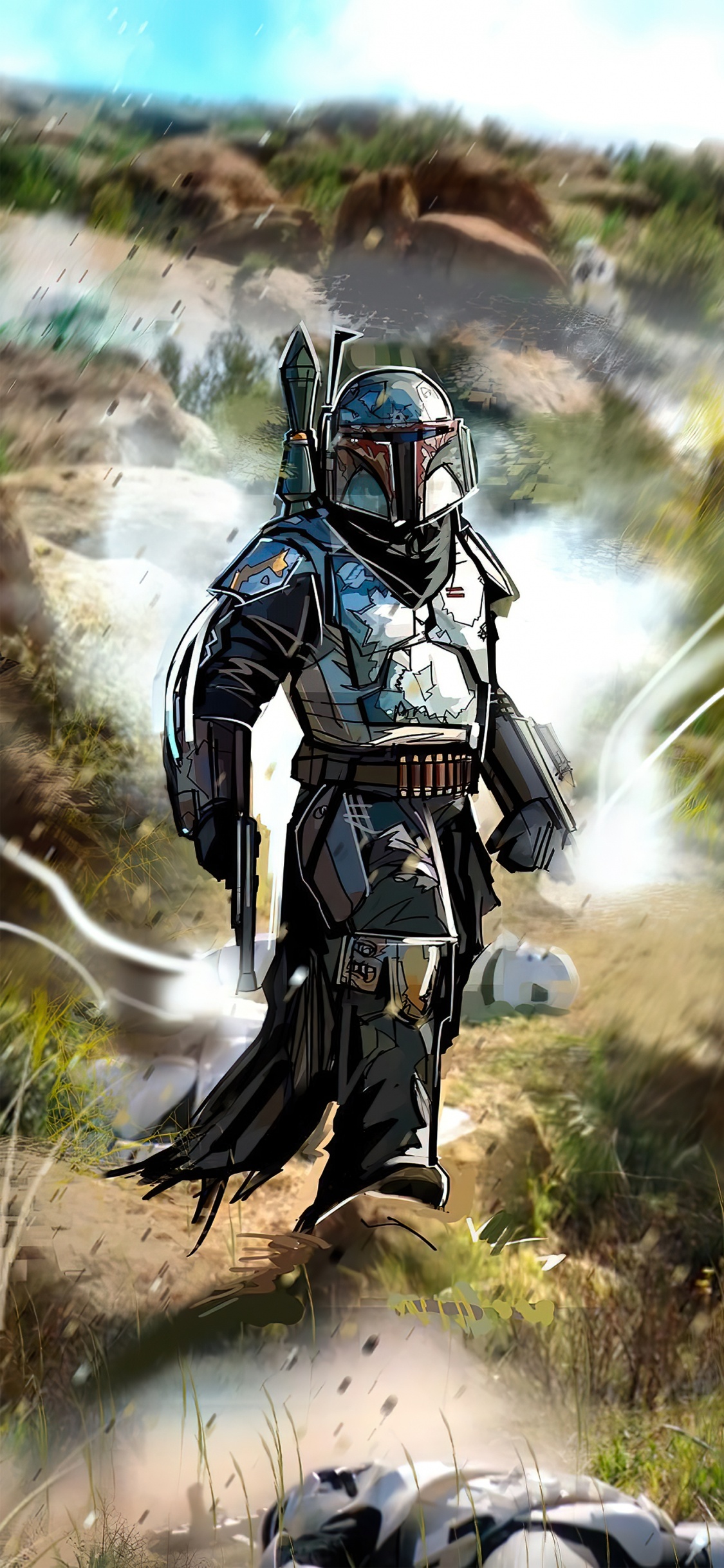 Обои мужчина, шлем, растение, нагрудный знак, баллистический жилет в разрешении 1125x2436