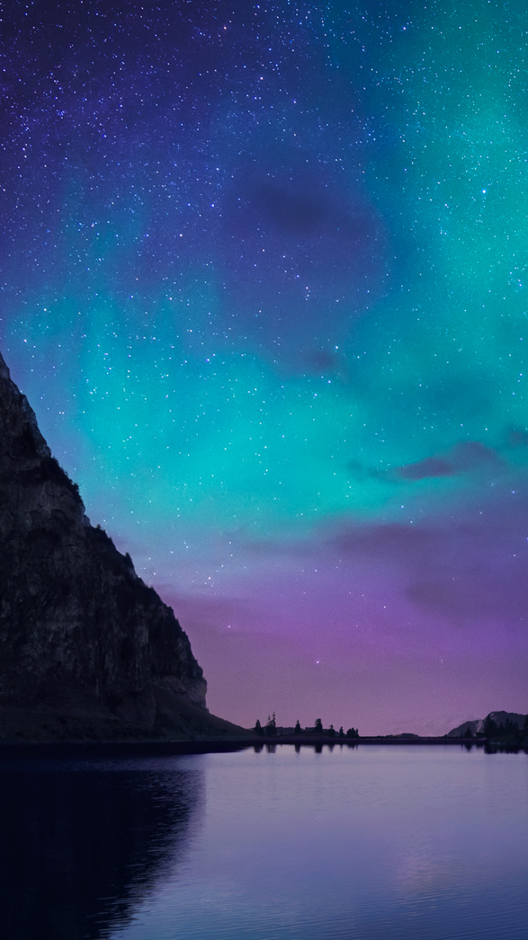 Обои Аврора, природа, ночь, атмосфера, пейзаж в разрешении 750x1334