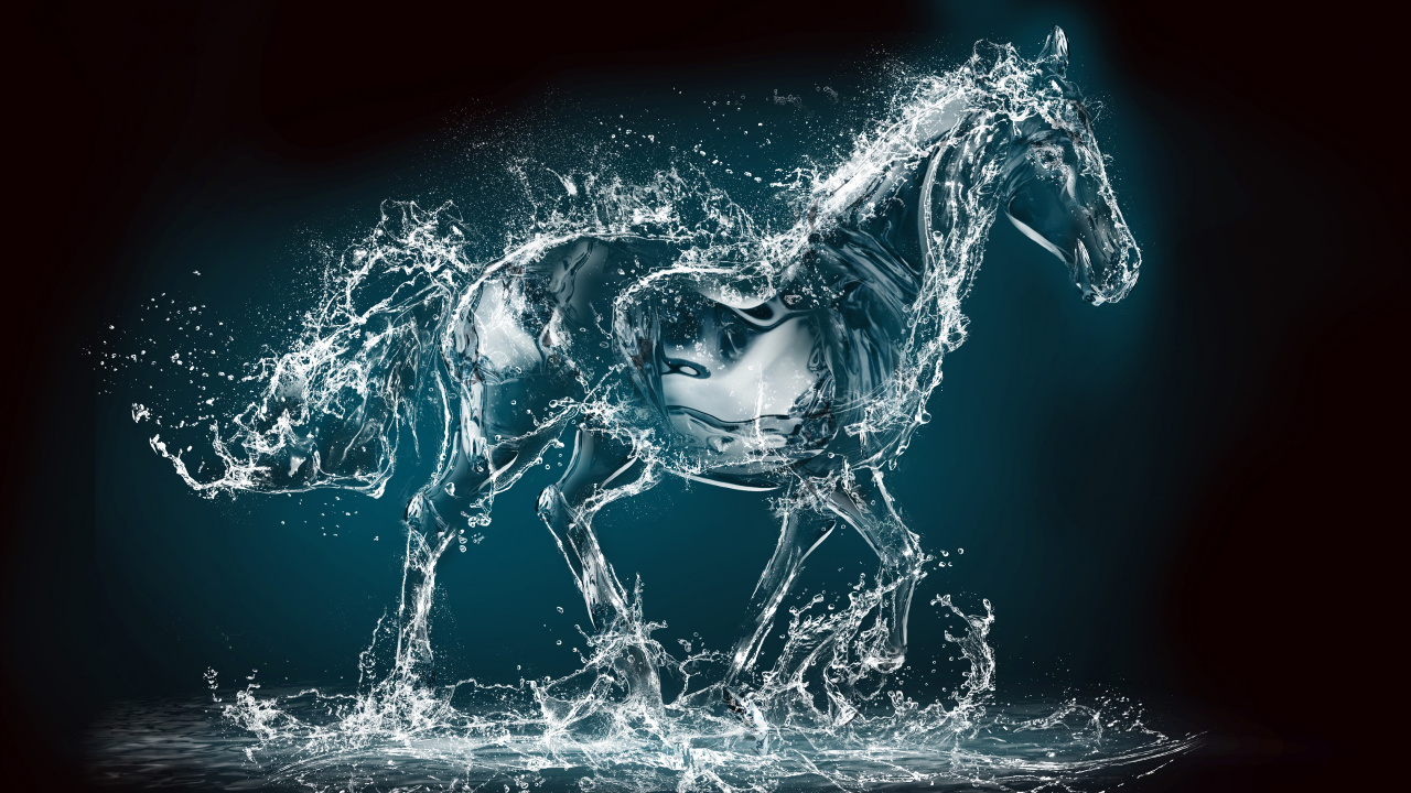 Обои воды лошадь, конь, жеребец, графический дизайн, графика в разрешении 1280x720