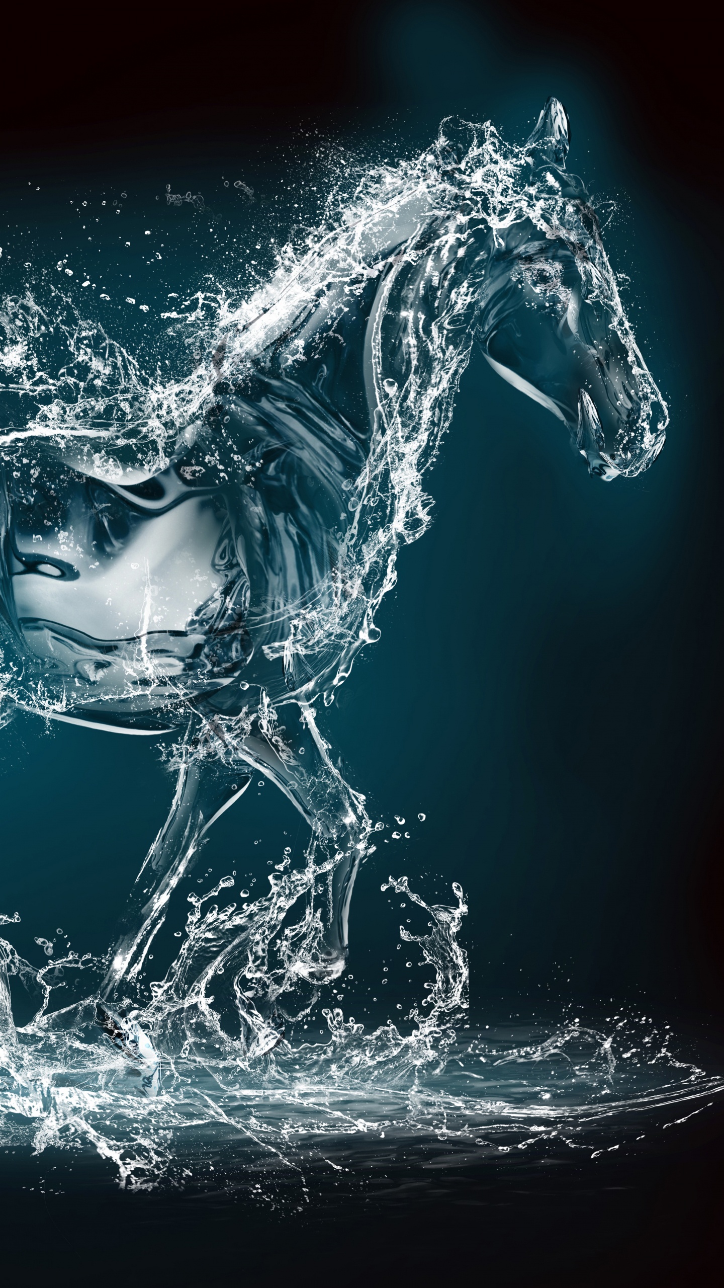 Обои воды лошадь, конь, жеребец, графический дизайн, графика в разрешении 1440x2560