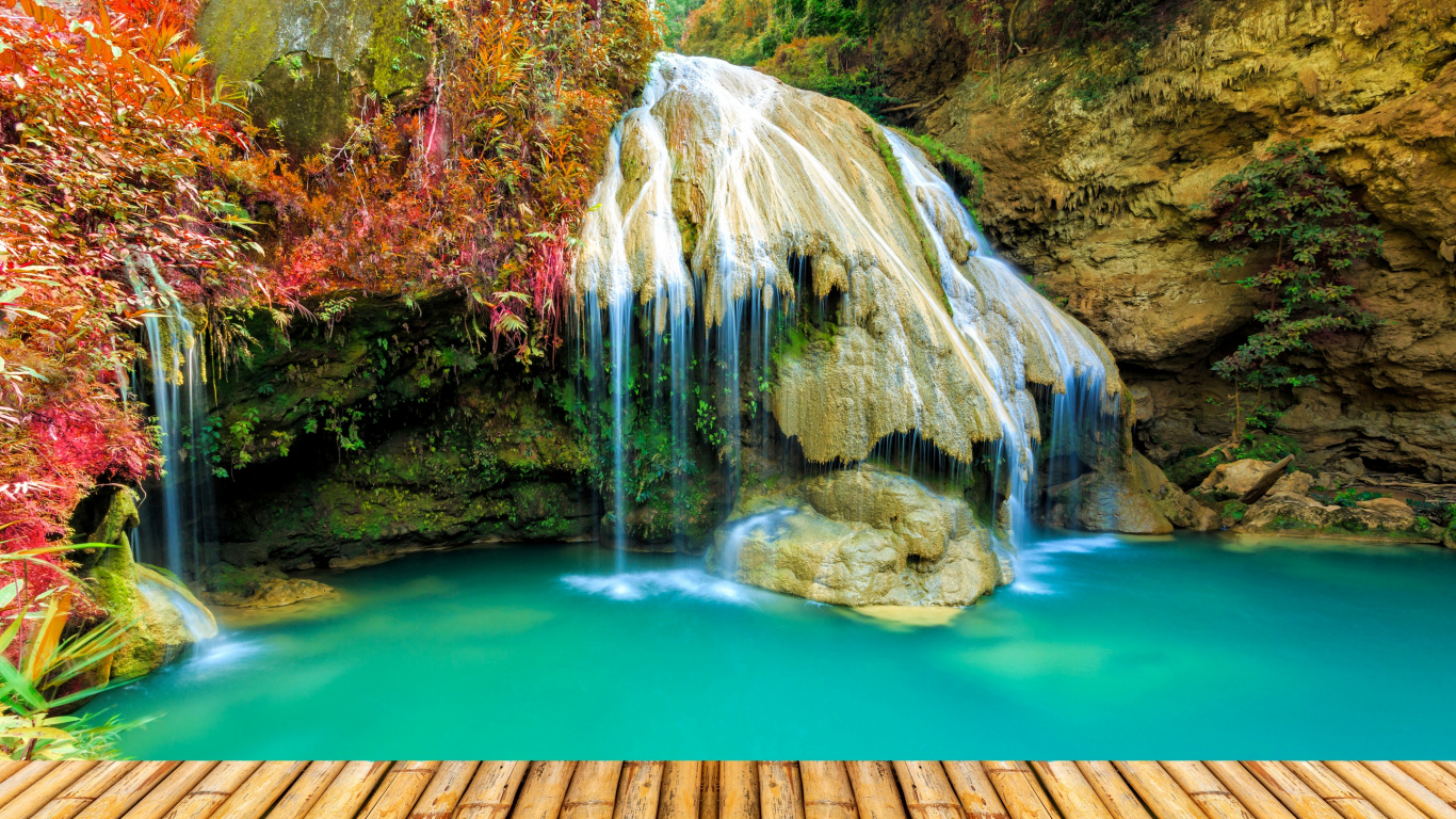 Обои водопад, природа, водоем, вода, гидроресурсы в разрешении 1366x768