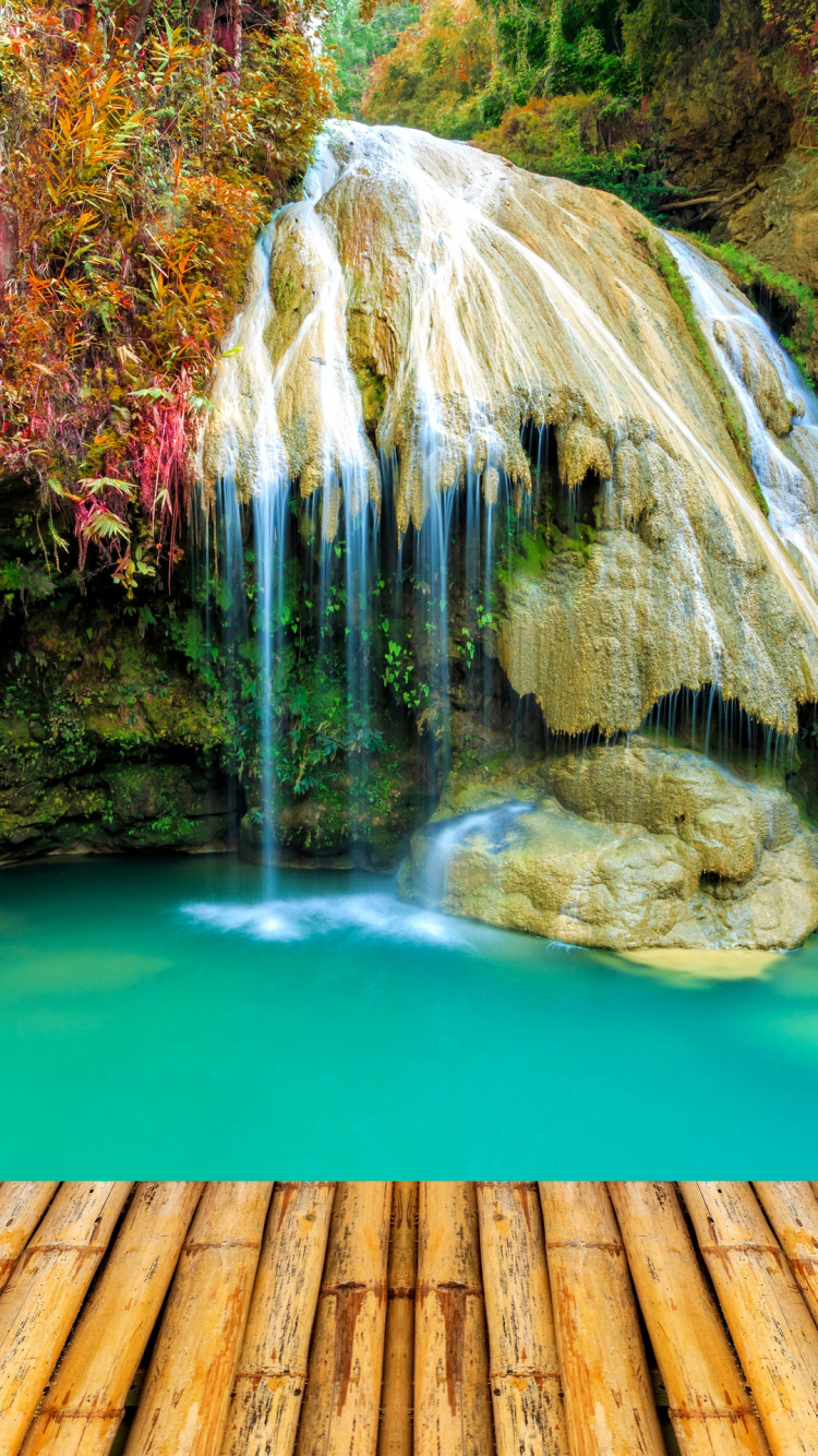 Обои водопад, природа, водоем, вода, гидроресурсы в разрешении 750x1334