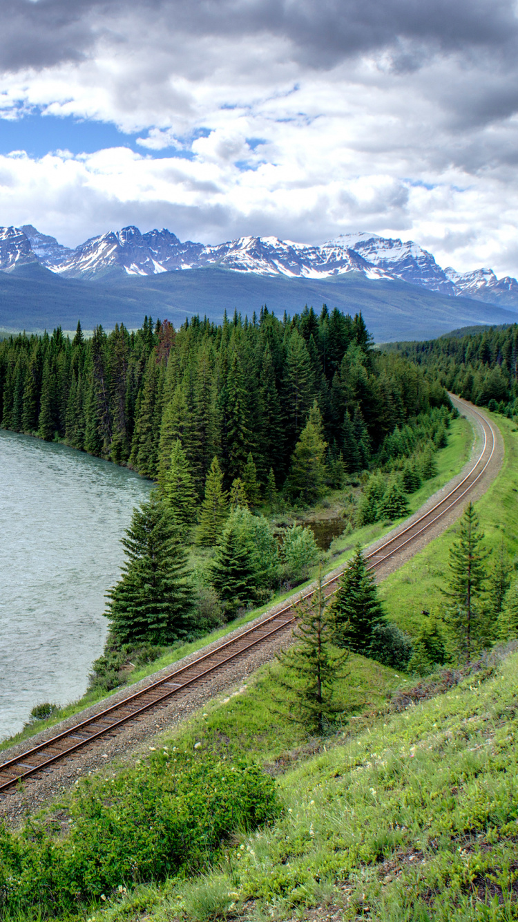 Обои железнодорожный транспорт, реки, природа, гора, дикая местность в разрешении 750x1334