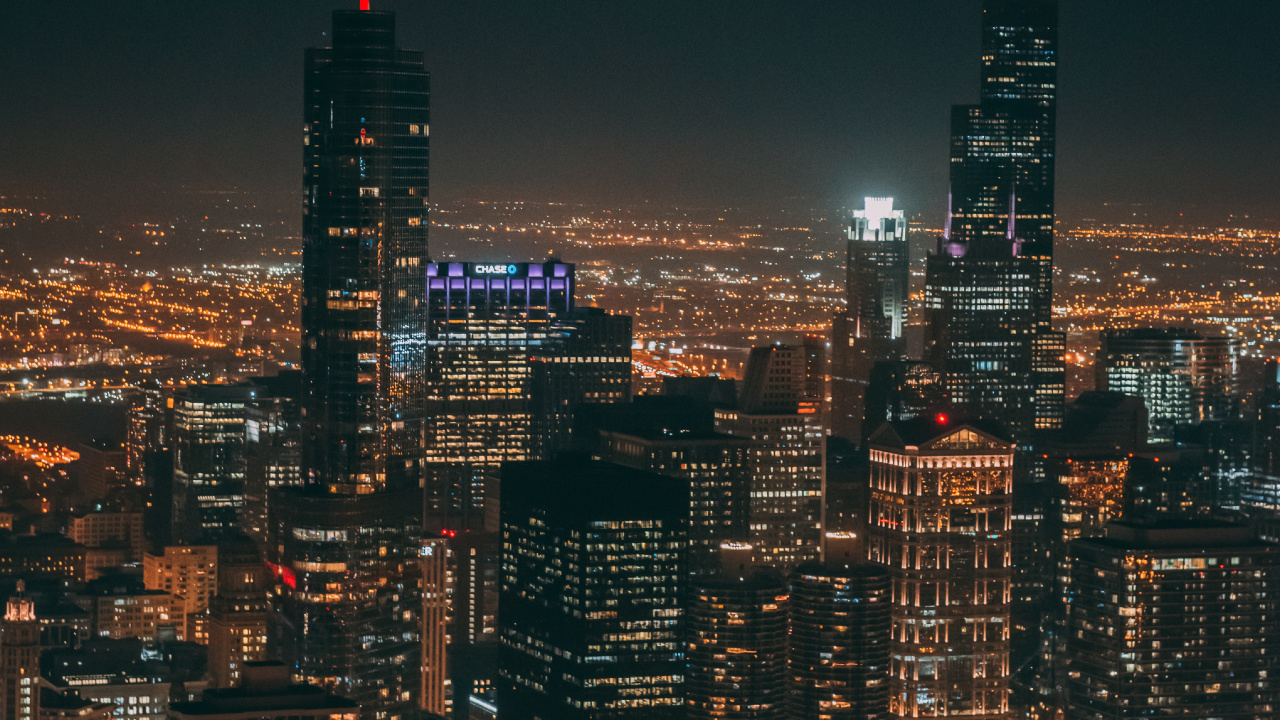 Обои ночь, метрополия, линия горизонта, городской район, город в разрешении 1280x720