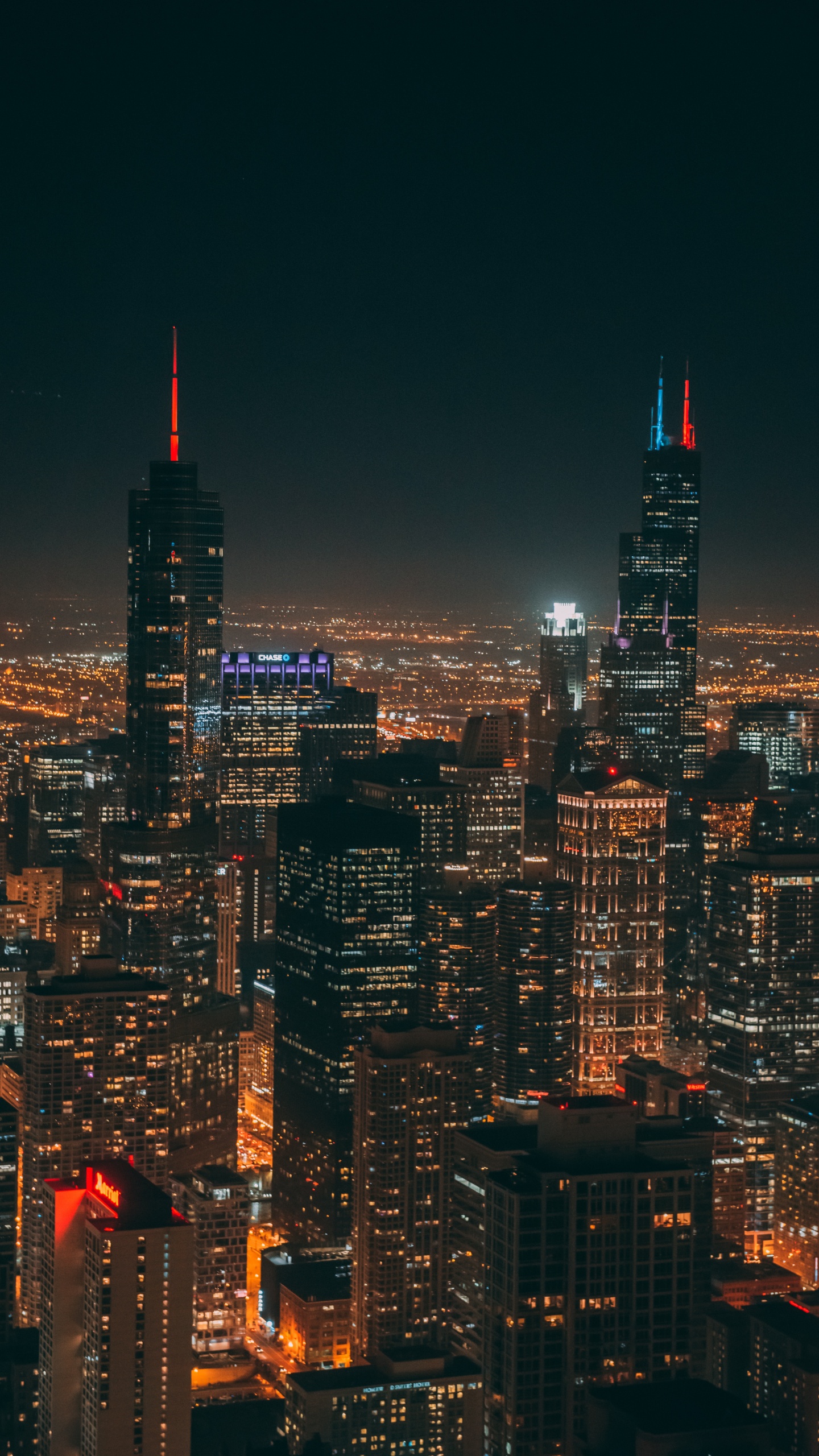 Обои ночь, метрополия, линия горизонта, городской район, город в разрешении 1440x2560