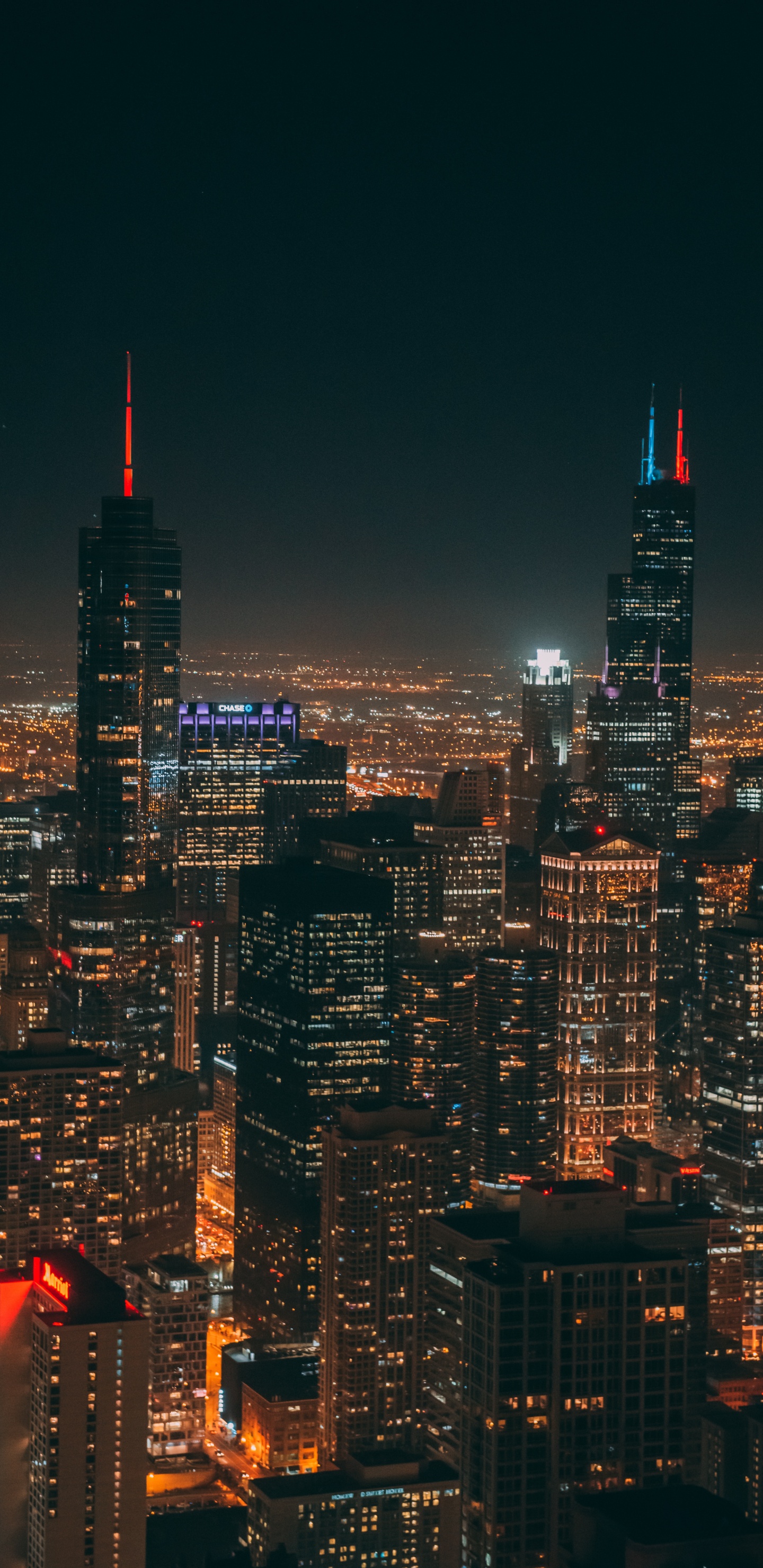 Обои ночь, метрополия, линия горизонта, городской район, город в разрешении 1440x2960