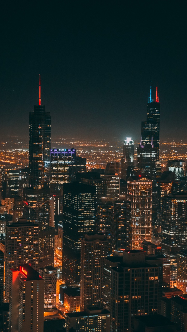 Обои ночь, метрополия, линия горизонта, городской район, город в разрешении 720x1280