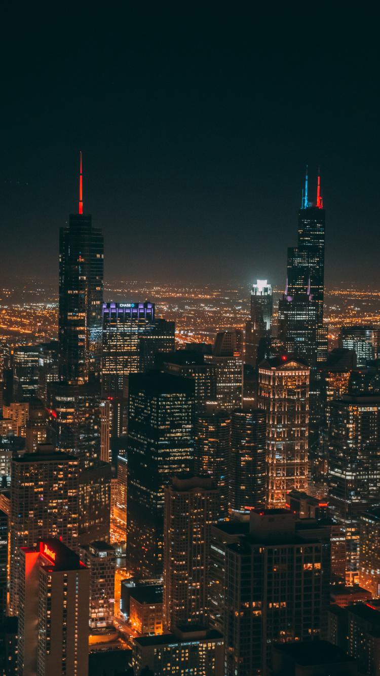 Обои ночь, метрополия, линия горизонта, городской район, город в разрешении 750x1334