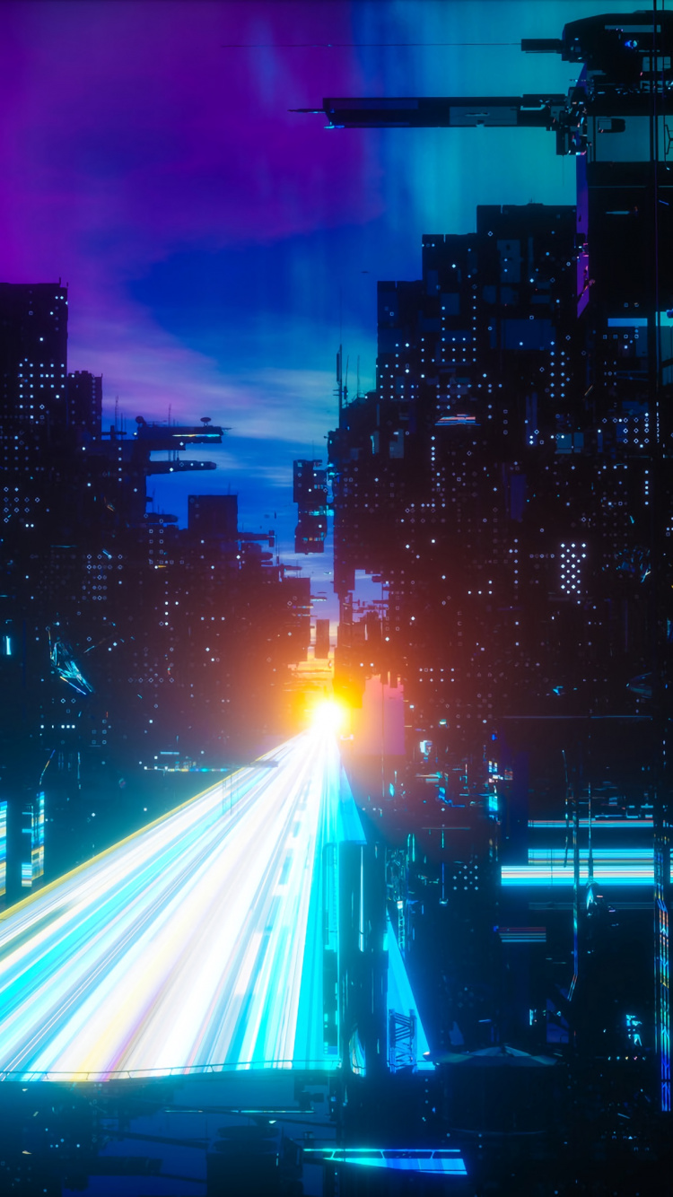 Обои город, синий, свет, метрополия, населенный пункт в разрешении 750x1334