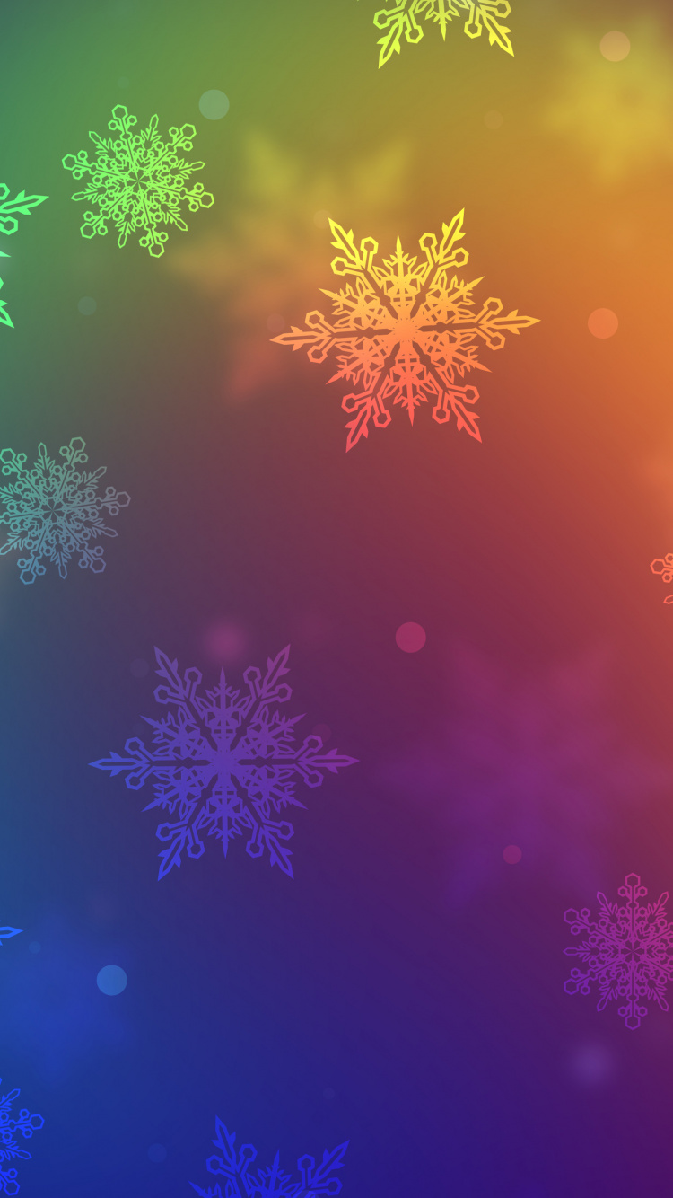 Обои красочные снежинки, Снежинка, Радуга, цветовой градиент, вода в разрешении 750x1334