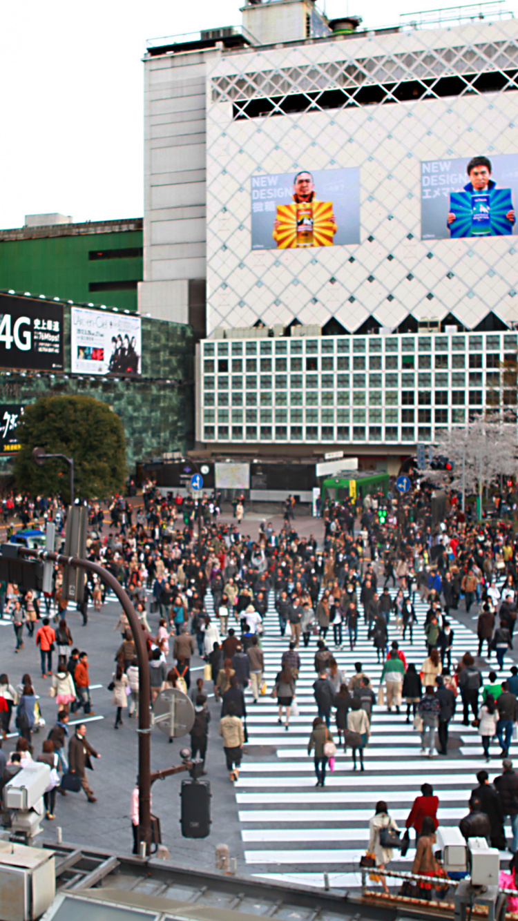 Обои Токио, толпа, пешеход, город, городской район в разрешении 750x1334