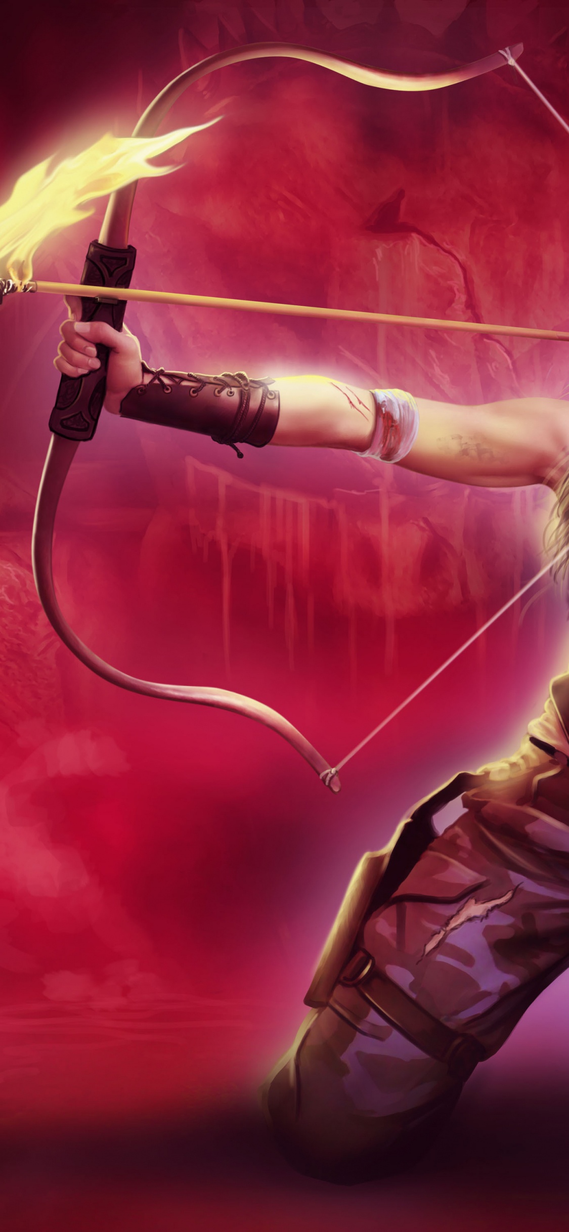 Обои девушка, стрелка, женщина воин, иллюстрация, Лук и стрелы в разрешении 1125x2436