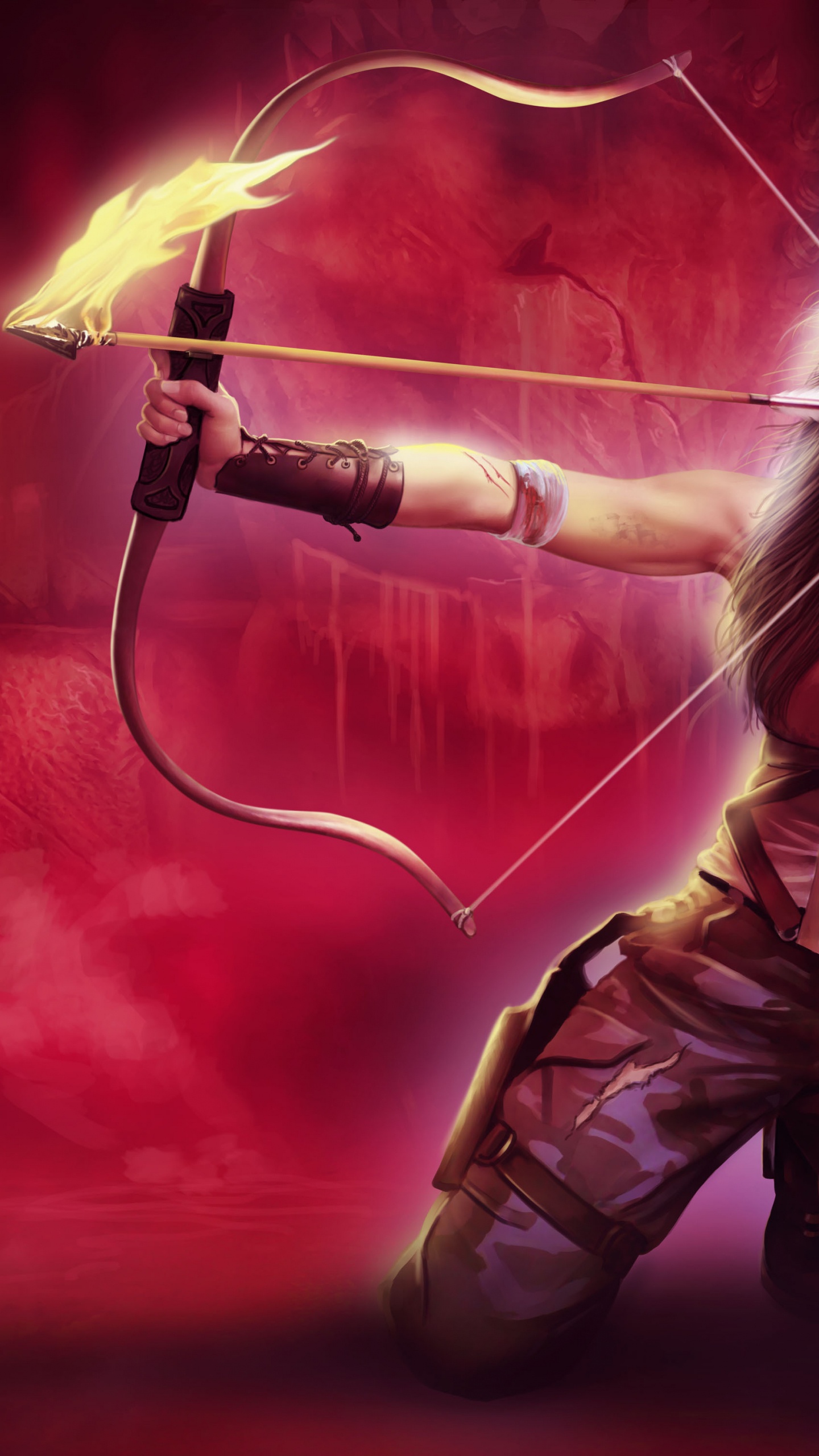 Обои девушка, стрелка, женщина воин, иллюстрация, Лук и стрелы в разрешении 1440x2560