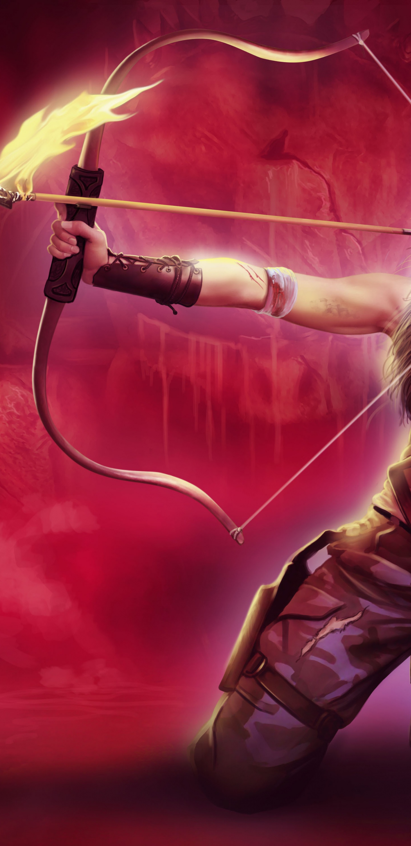 Обои девушка, стрелка, женщина воин, иллюстрация, Лук и стрелы в разрешении 1440x2960