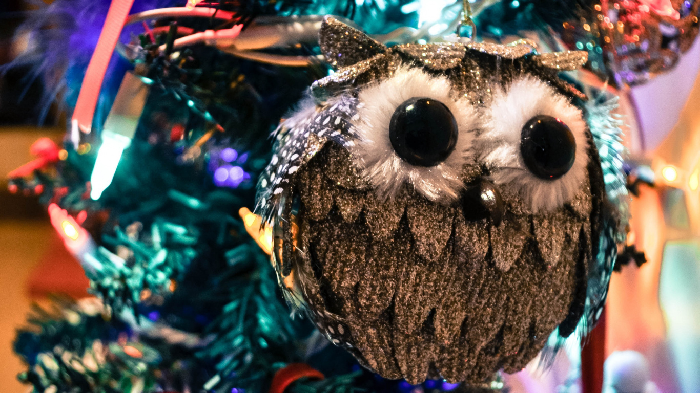 Обои Рождественский день, рождественский орнамент, Новый год, дерево, Рождество в разрешении 1366x768