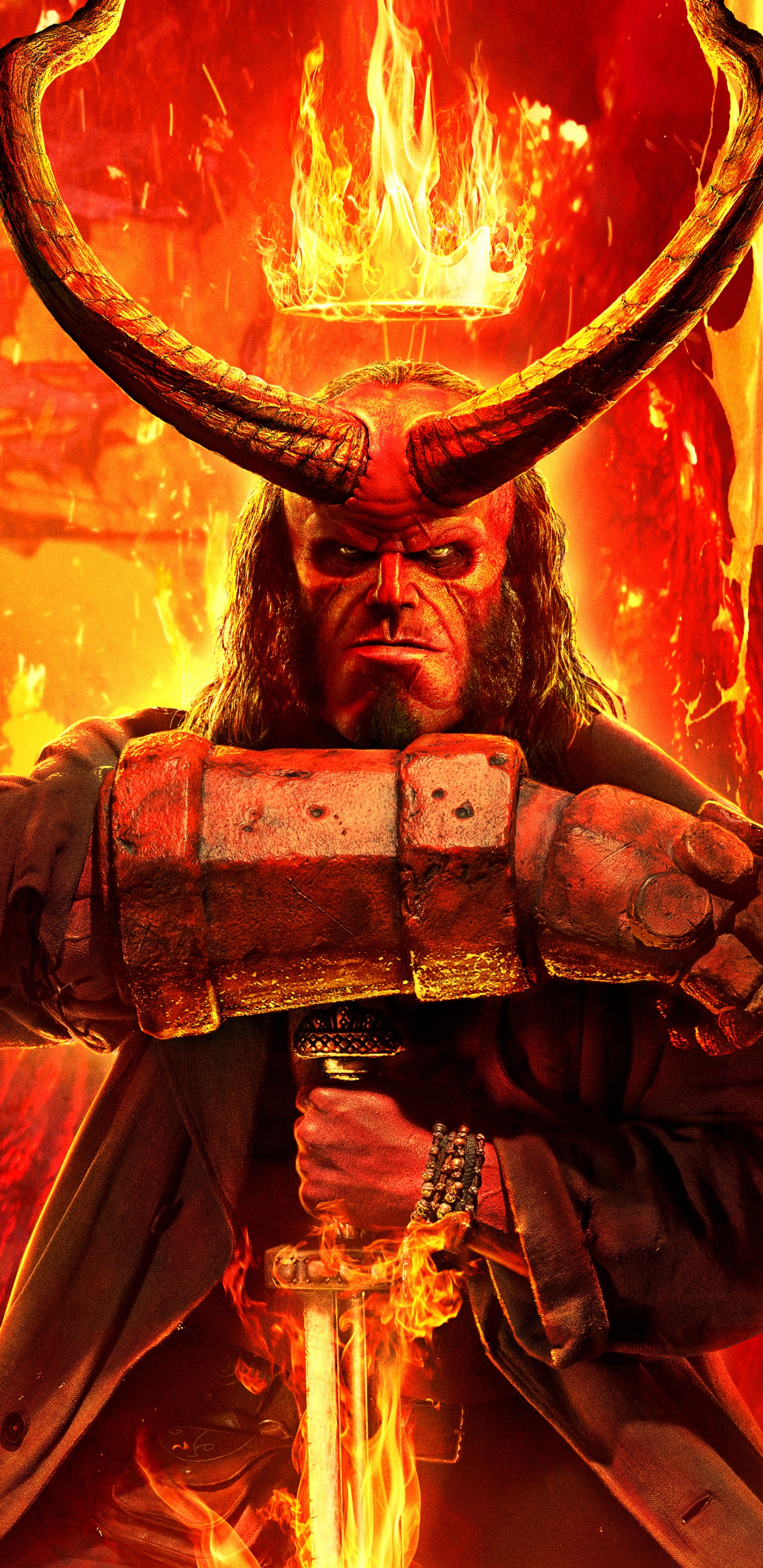 Обои Хеллбой 2019, красный цвет, Апельсин, тепло, графика в разрешении 1440x2960