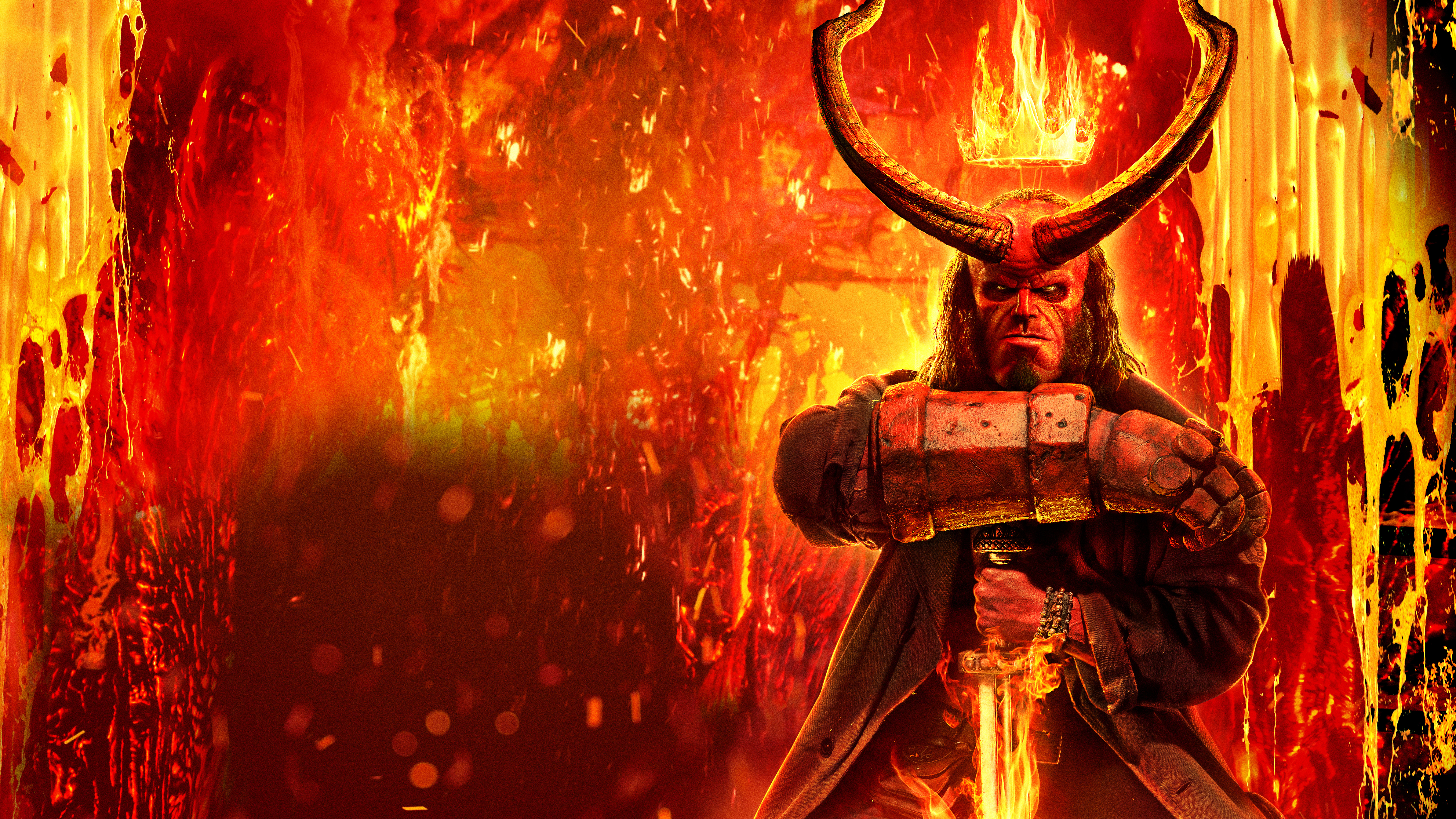 Обои Хеллбой 2019, красный цвет, Апельсин, тепло, графика в разрешении 7680x4320