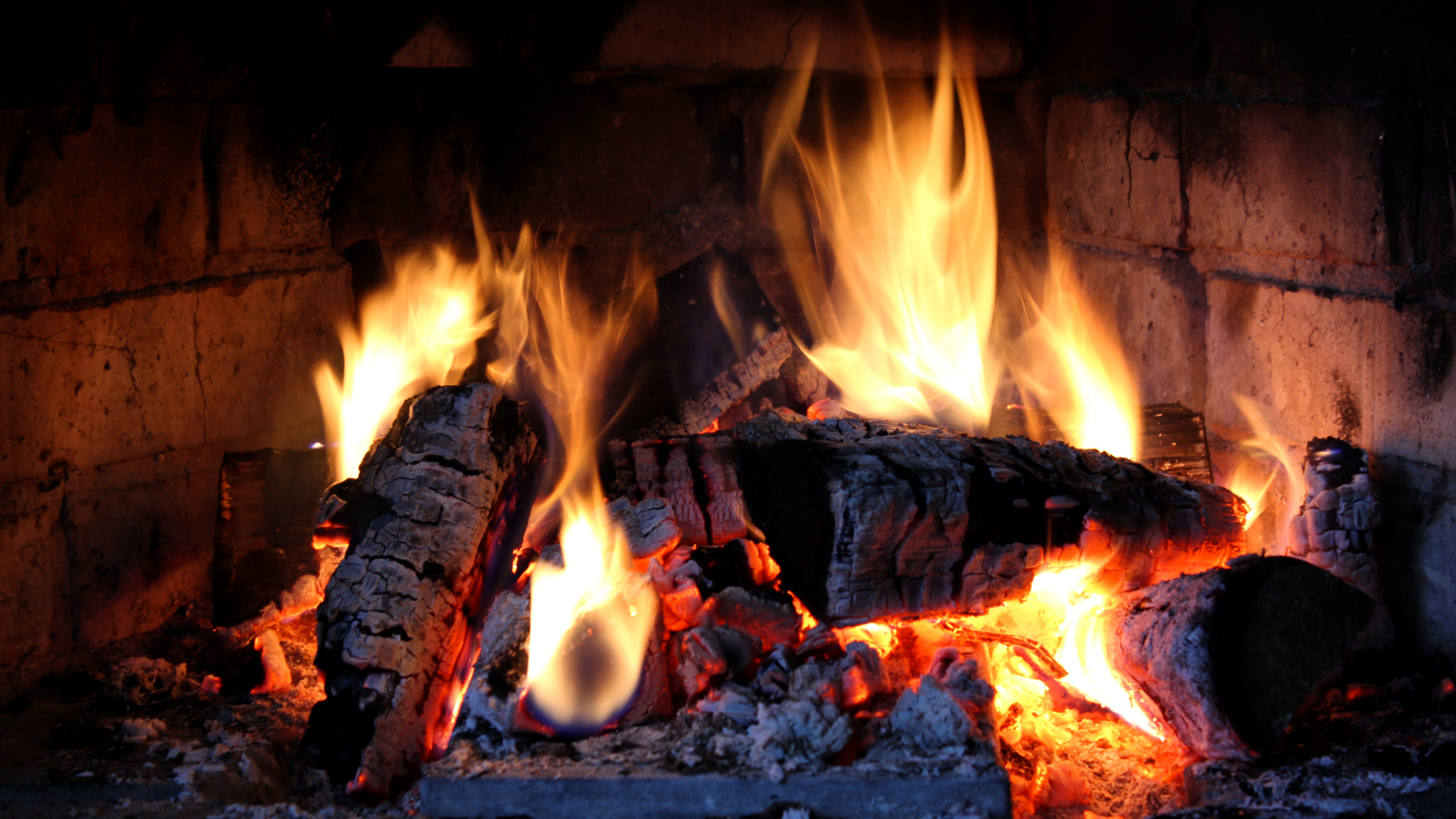 Обои дрова, камин, огонь, пламя, тепло в разрешении 2560x1440