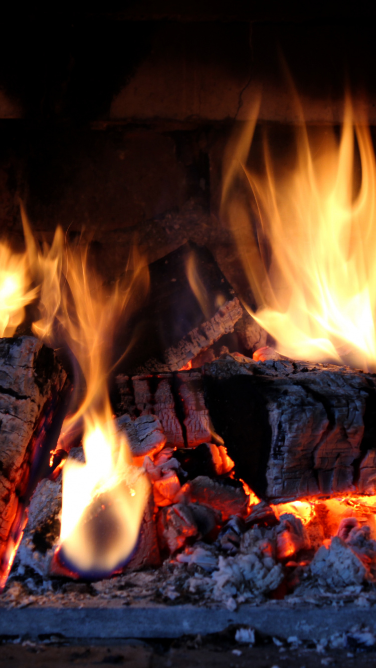Обои дрова, камин, огонь, пламя, тепло в разрешении 750x1334
