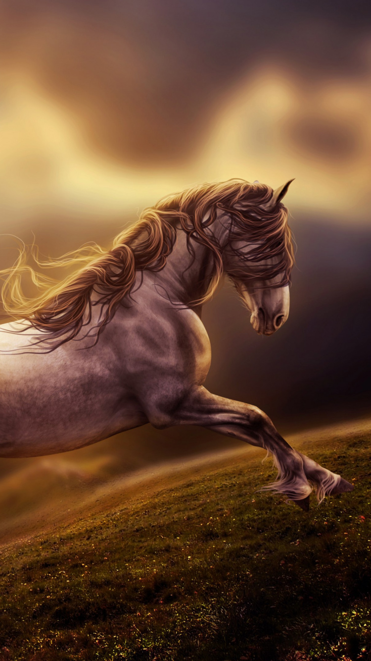 Обои конь, грива, Мустанг лошадь, жеребец, единорог в разрешении 750x1334