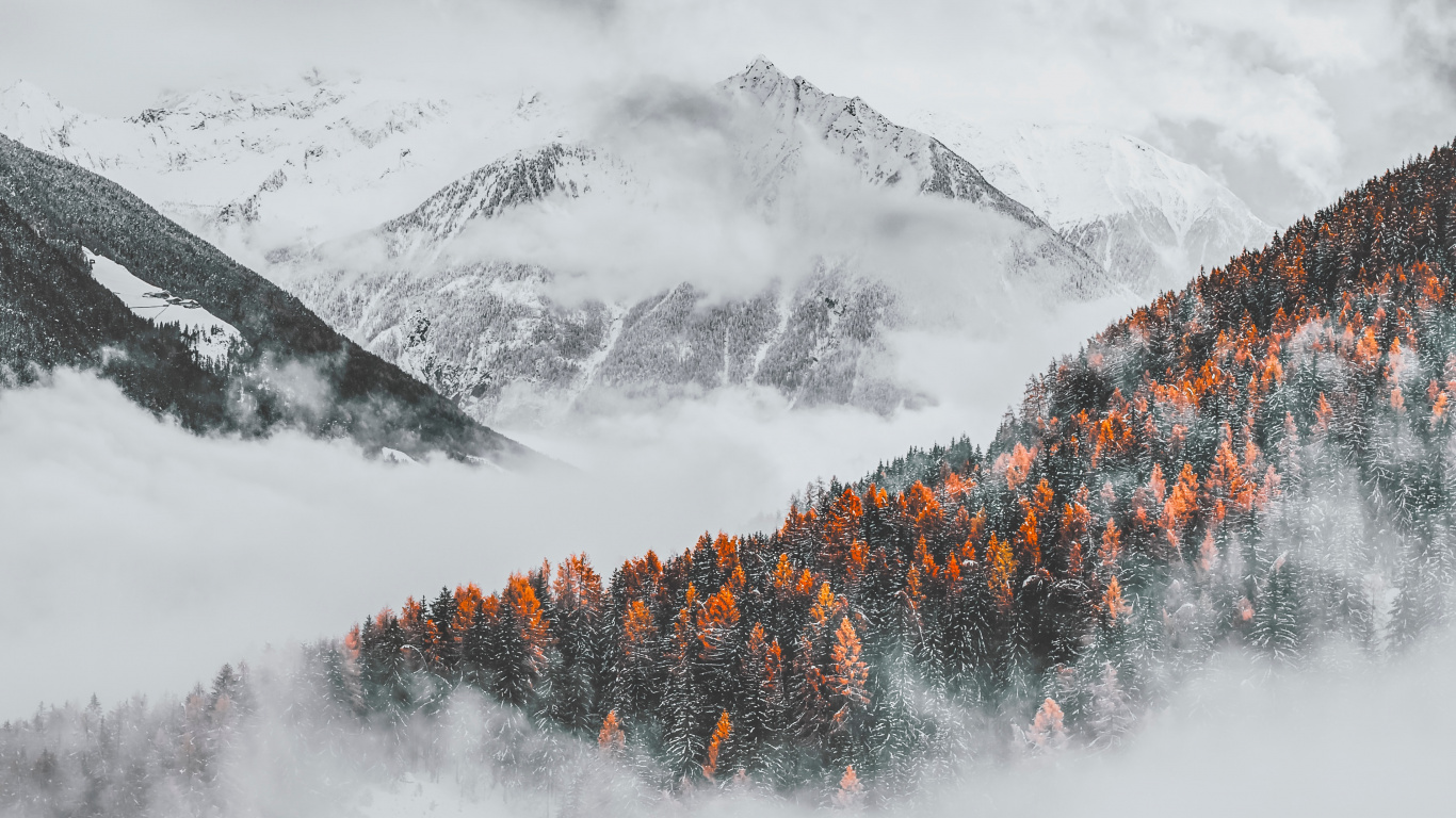 Обои облако, снег, зима, горный рельеф, гора в разрешении 1366x768