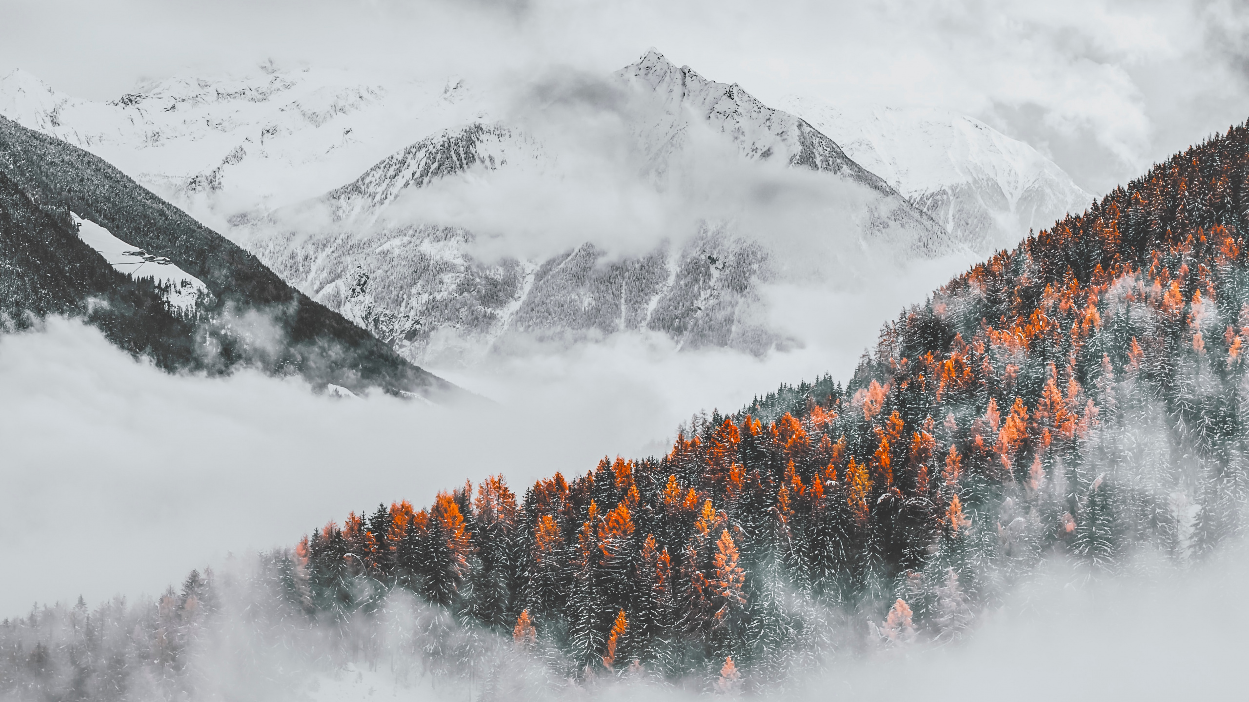 Обои облако, снег, зима, горный рельеф, гора в разрешении 2560x1440