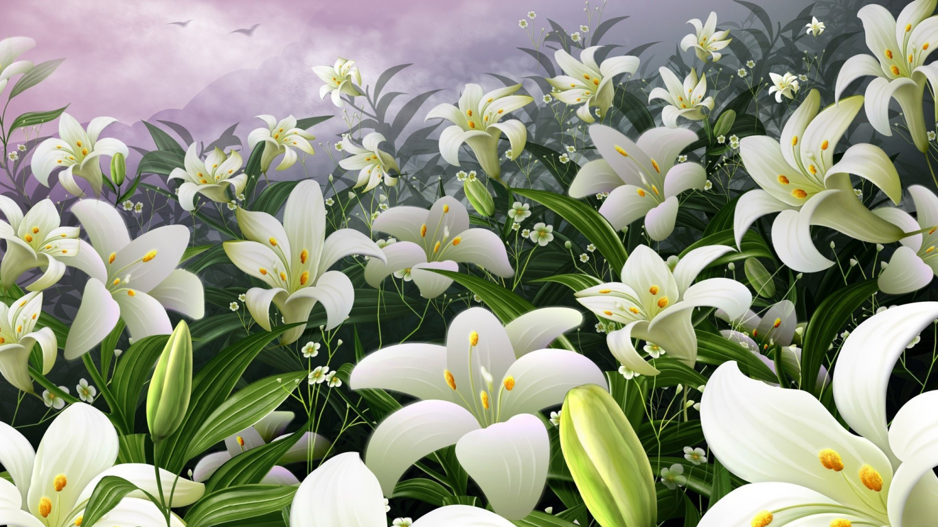 Обои пасхальные лилии, цветковое растение, Лилия, растение, лепесток в разрешении 1366x768