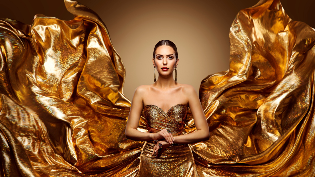 Обои золото, платье, фэшн, красота, металл в разрешении 1280x720