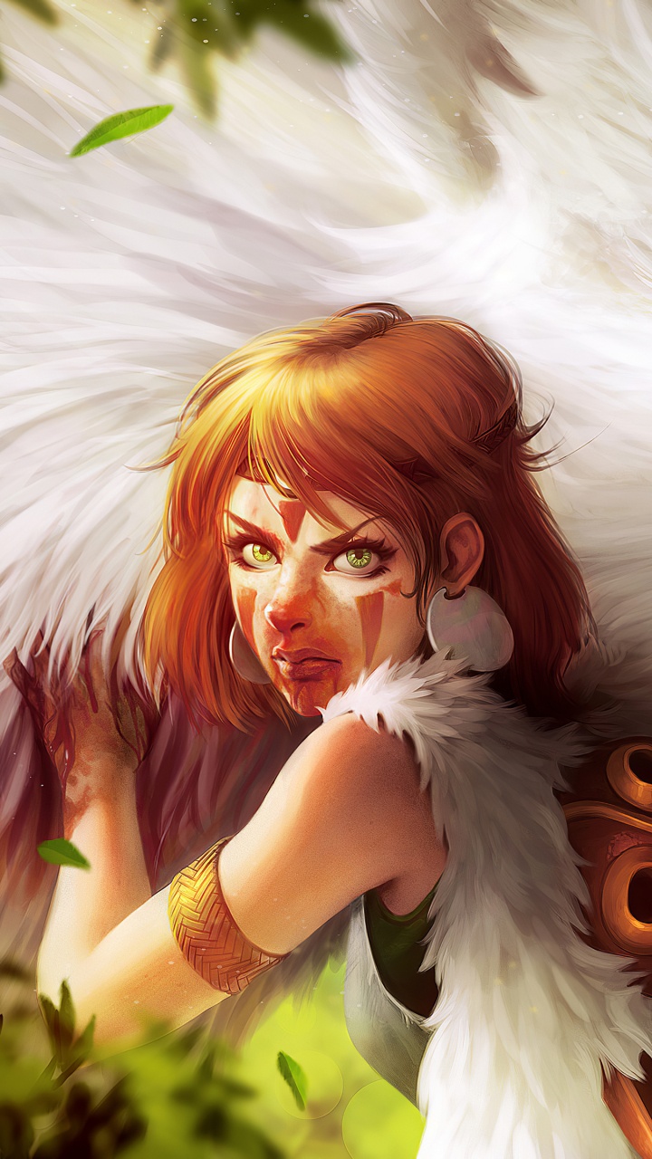 Обои принцесса мононоке, голова, иллюстрация, мифология, растение в разрешении 720x1280