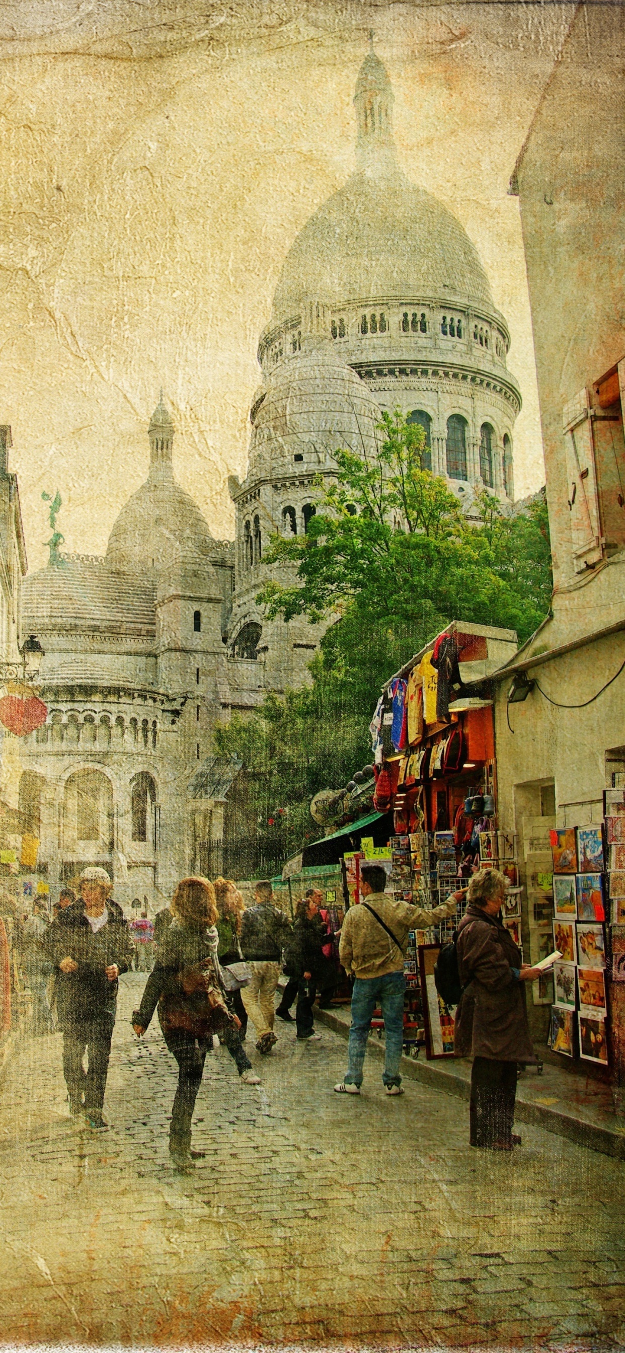 Обои живопись, арт, двор, Париж, произведение искусства в разрешении 1242x2688