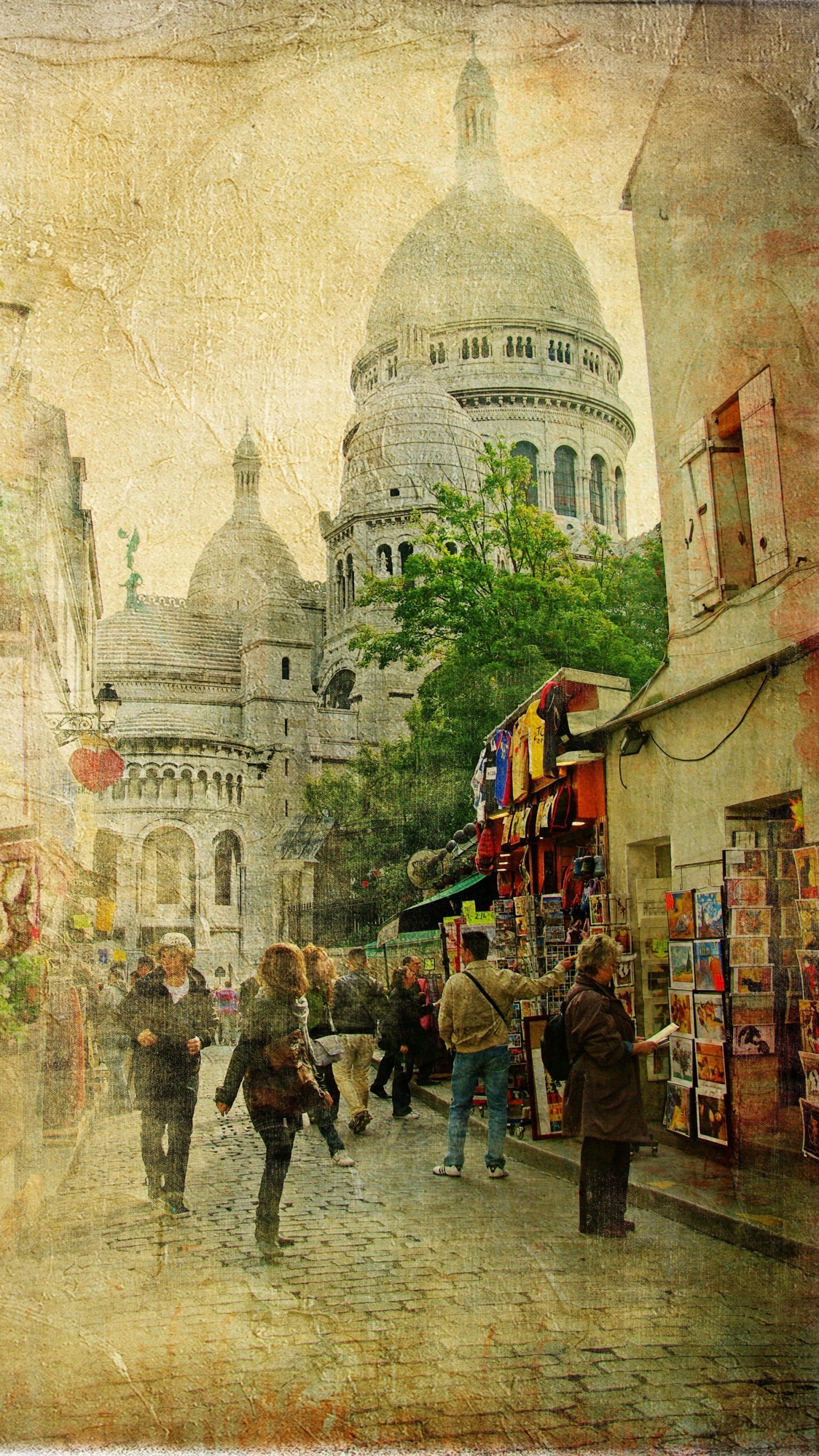 Обои живопись, арт, двор, Париж, произведение искусства в разрешении 1440x2560