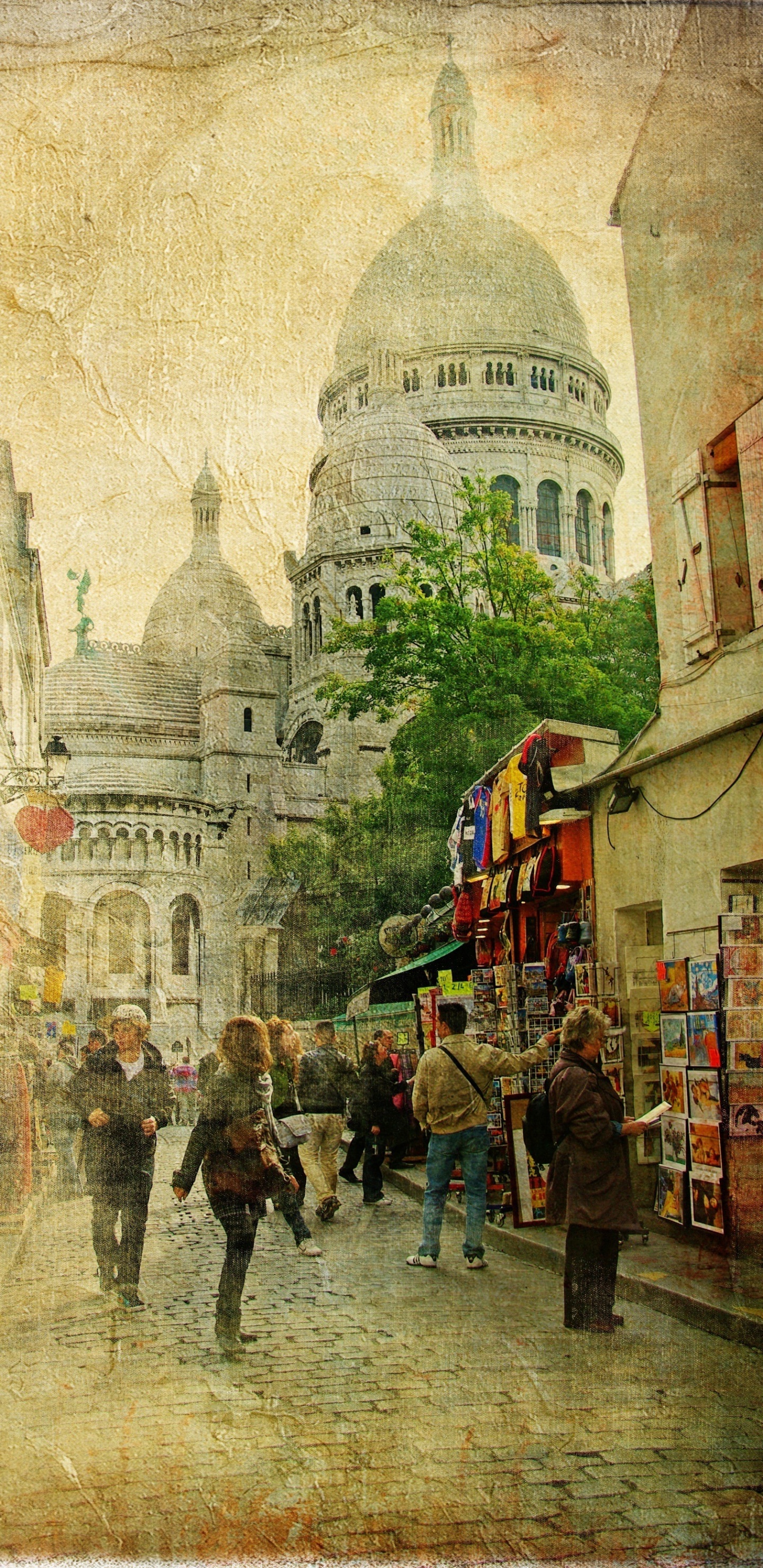 Обои живопись, арт, двор, Париж, произведение искусства в разрешении 1440x2960