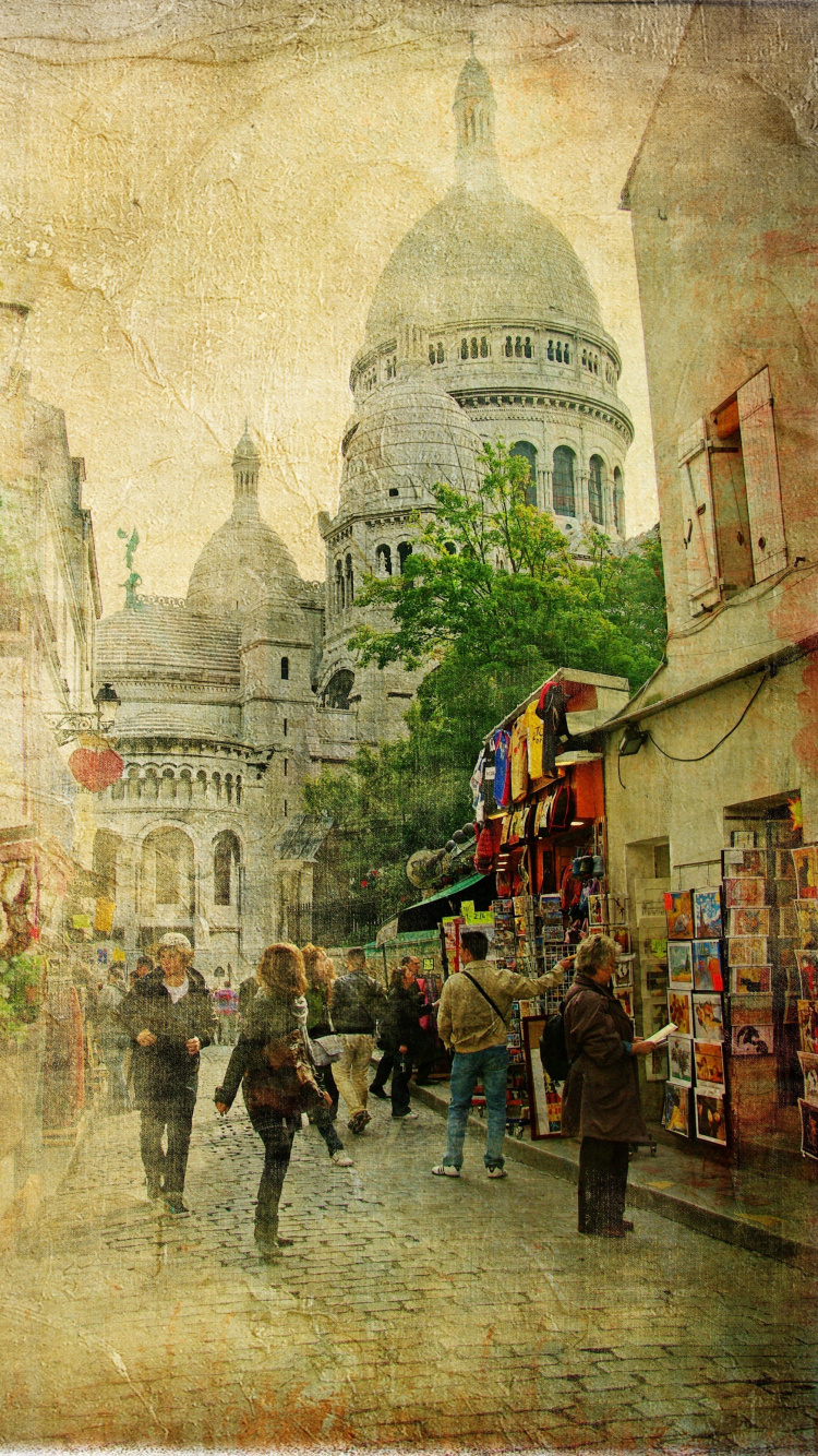 Обои живопись, арт, двор, Париж, произведение искусства в разрешении 750x1334