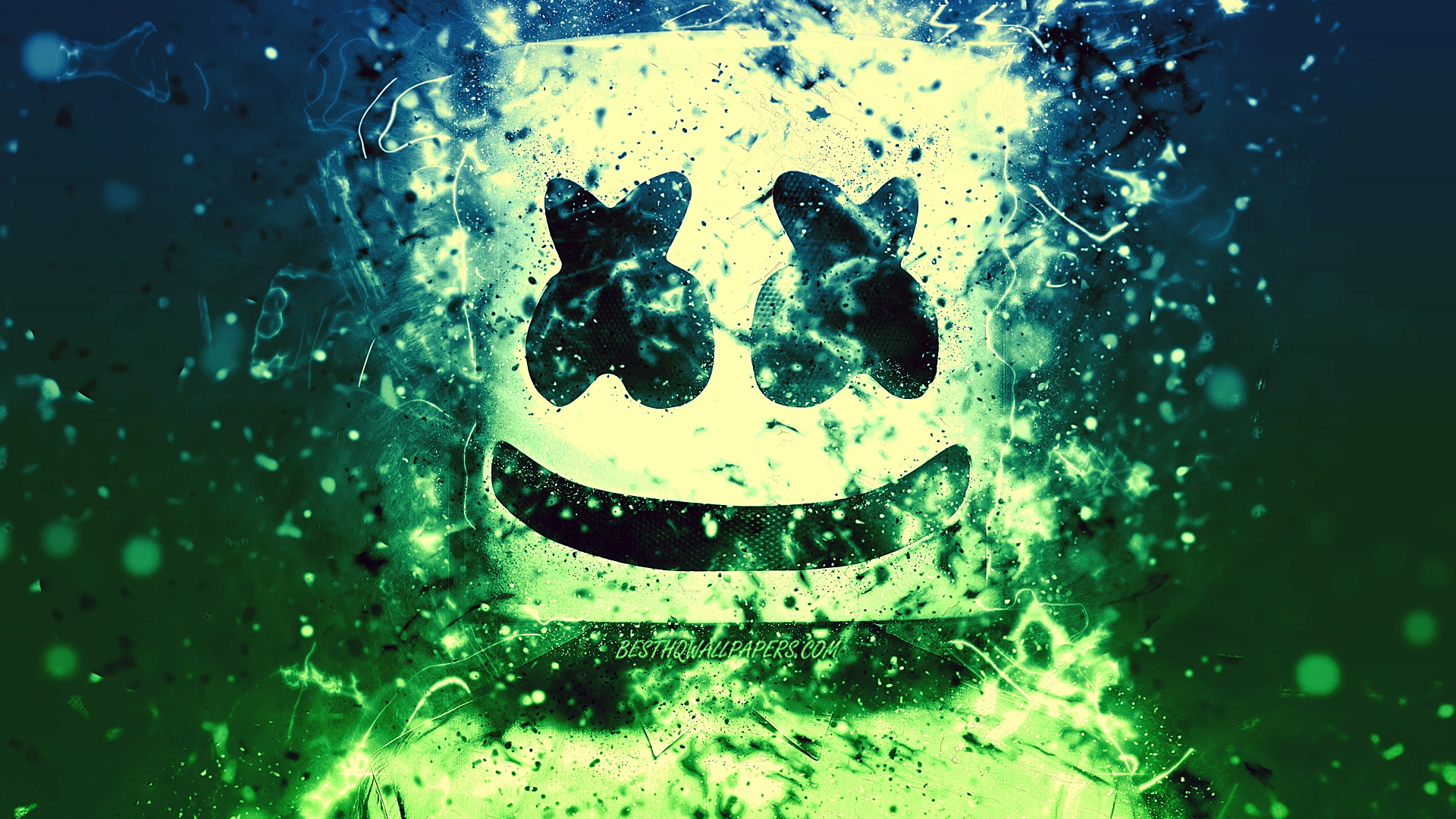 Обои зеленый, вода, графический дизайн, падение, графика в разрешении 1920x1080