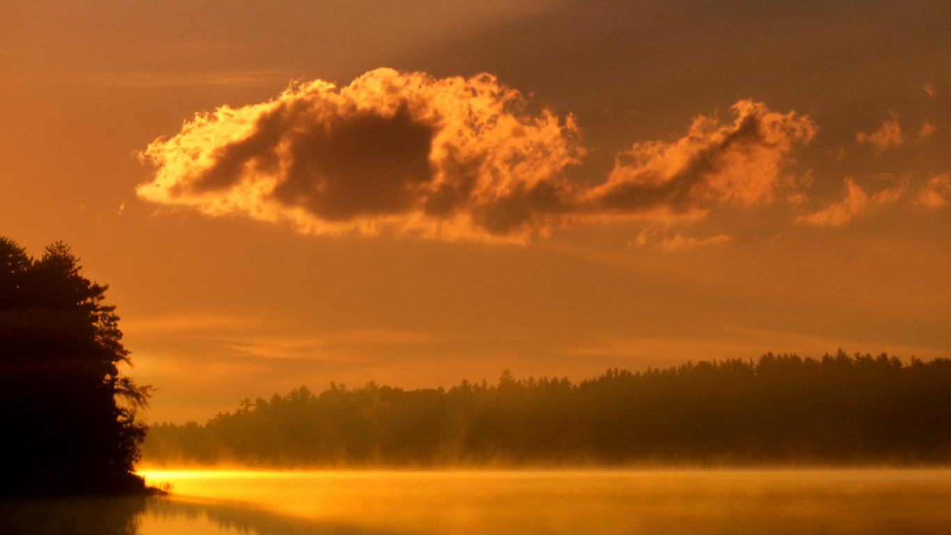 Обои природа, восход солнца, отражение, утро, послесвечение в разрешении 1366x768