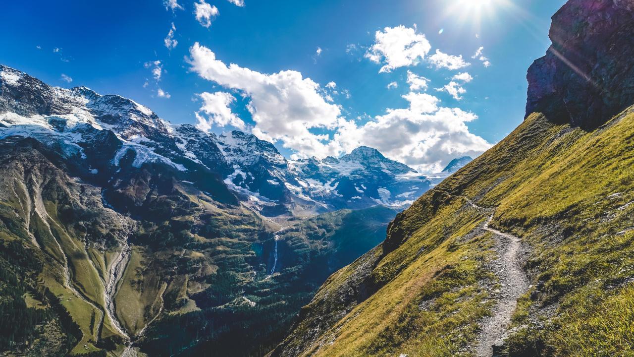 Обои бернские Альпы, швейцарские Альпы, горный рельеф, гора, горный хребет в разрешении 1280x720