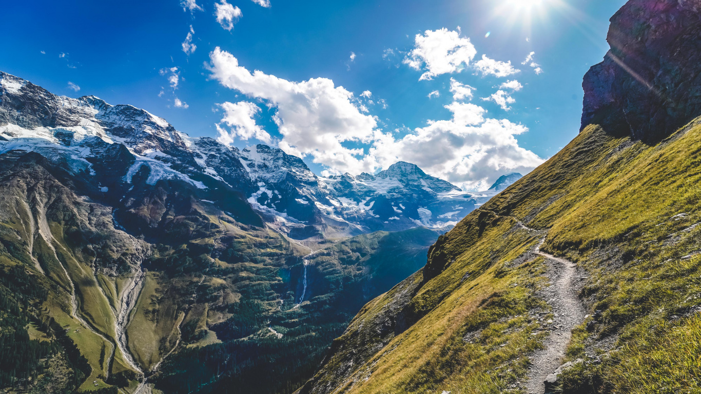 Обои бернские Альпы, швейцарские Альпы, горный рельеф, гора, горный хребет в разрешении 1366x768