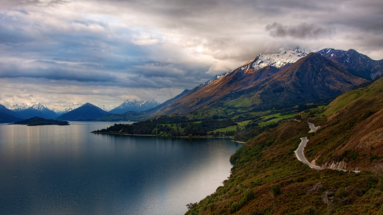 Обои Озеро Вакатипу, Озеро Ванака, озеро, нагорье, гора в разрешении 1280x720