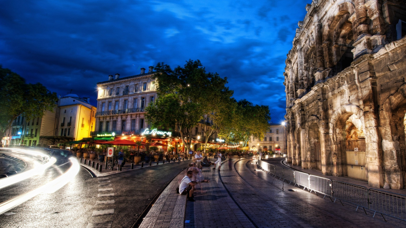 Обои Колизей, ориентир, городок, город, ночь в разрешении 1366x768