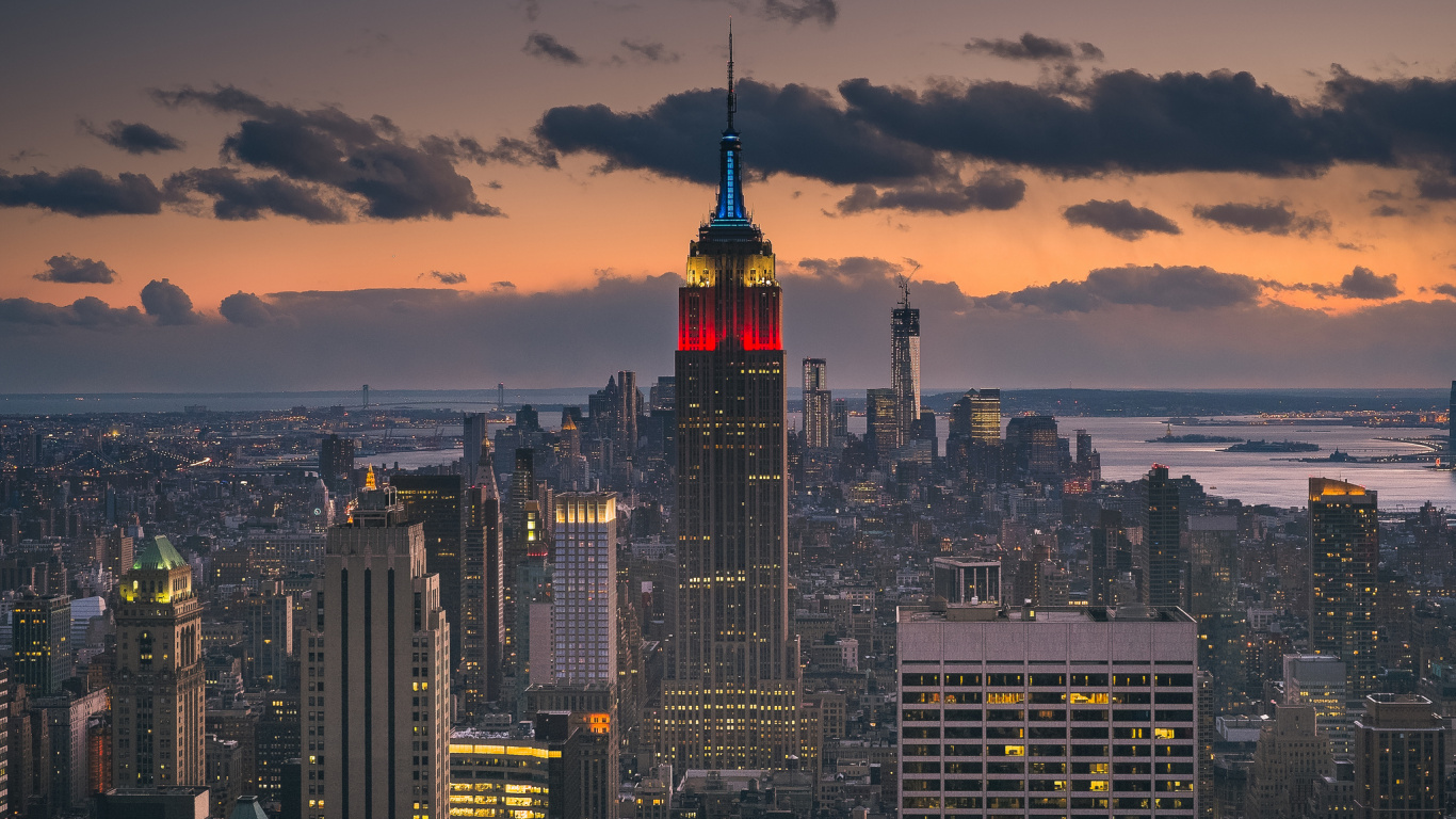 Обои Нью-Йорк, Эмпайр Стейт Билдинг, город, городской пейзаж, городской район в разрешении 1366x768