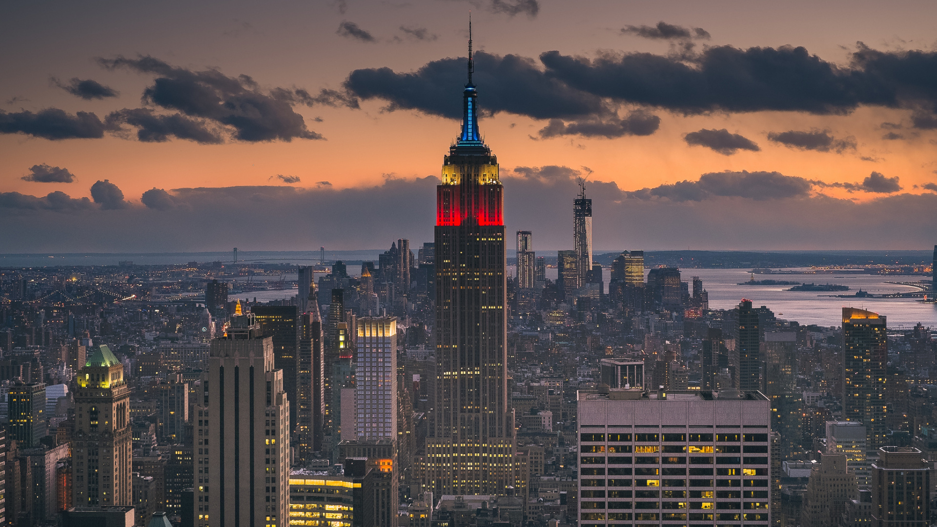 Обои Нью-Йорк, Эмпайр Стейт Билдинг, город, городской пейзаж, городской район в разрешении 1920x1080