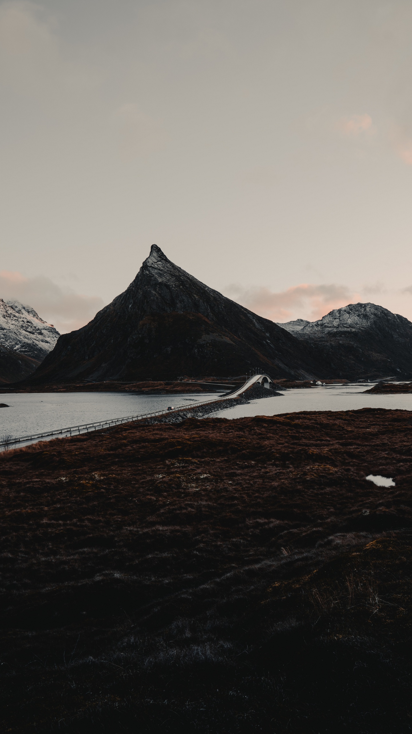 Обои небо, закат, гора, ледяная форма, фьорд в разрешении 1440x2560