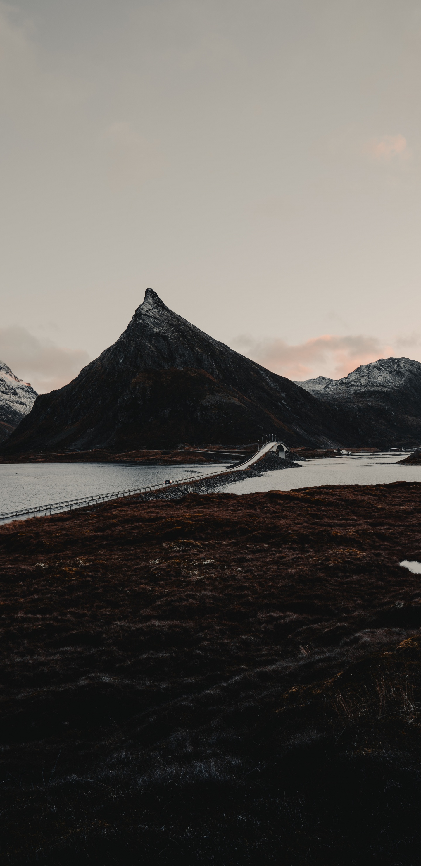 Обои небо, закат, гора, ледяная форма, фьорд в разрешении 1440x2960